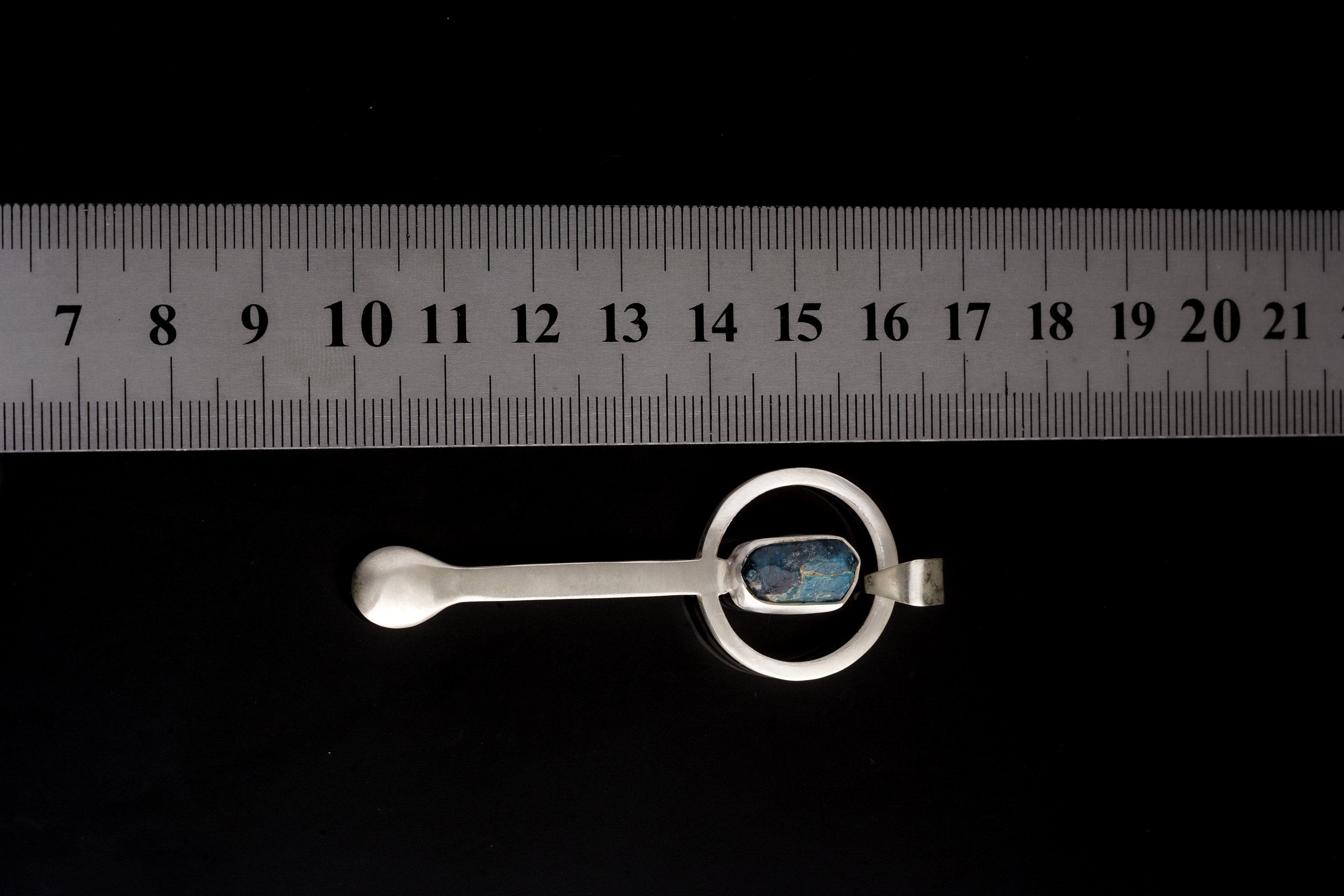 Raw Double Terminated Blue Gem Apatite - Spice / Ceremonial Spoon - 925 Cast Silver - Unique BushTexture - Crystal Pendant Necklace -