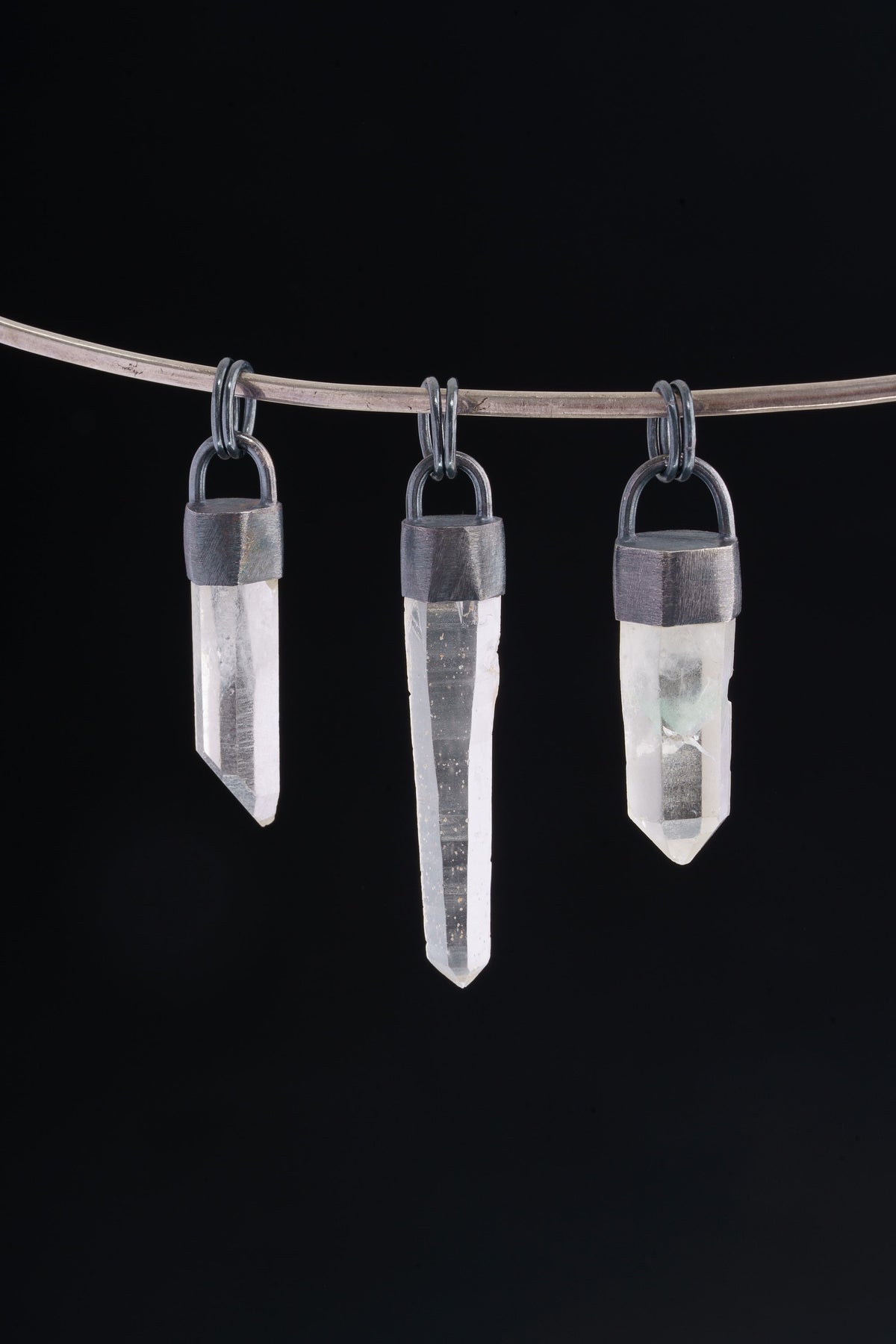 Oxidised Sterling Silver Brushed Pendant Featuring Australian Fossicked Clear Quartz Point, Crystal Necklace, Crown Chakra, Leo Zodiac