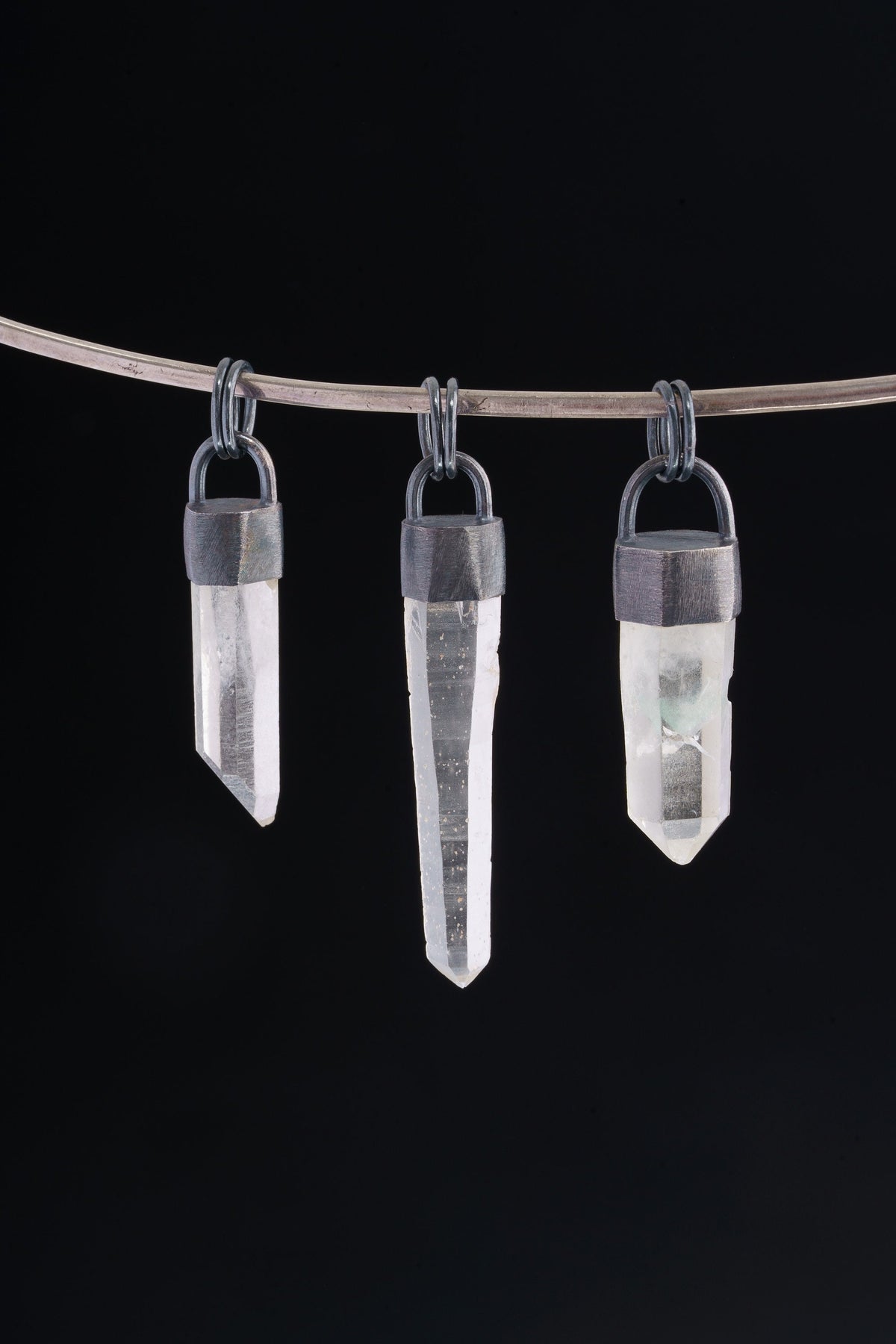 Oxidised Sterling Silver Brushed Pendant Featuring Australian Fossicked Clear Quartz Point, Crystal Necklace, Crown Chakra, Leo Zodiac