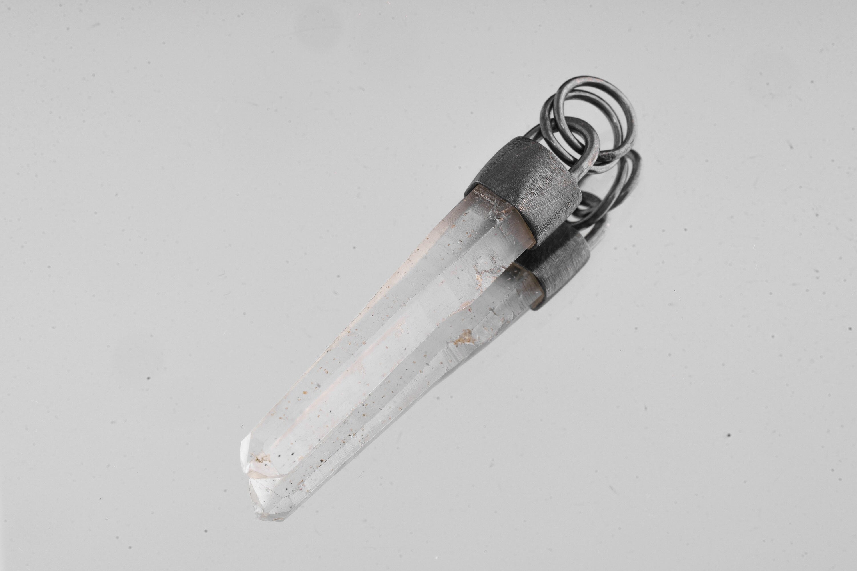 Oxidised Sterling Silver Brushed Pendant Featuring Australian Fossicked Clear Quartz Point, Crystal Necklace, Crown Chakra, Leo Zodiac