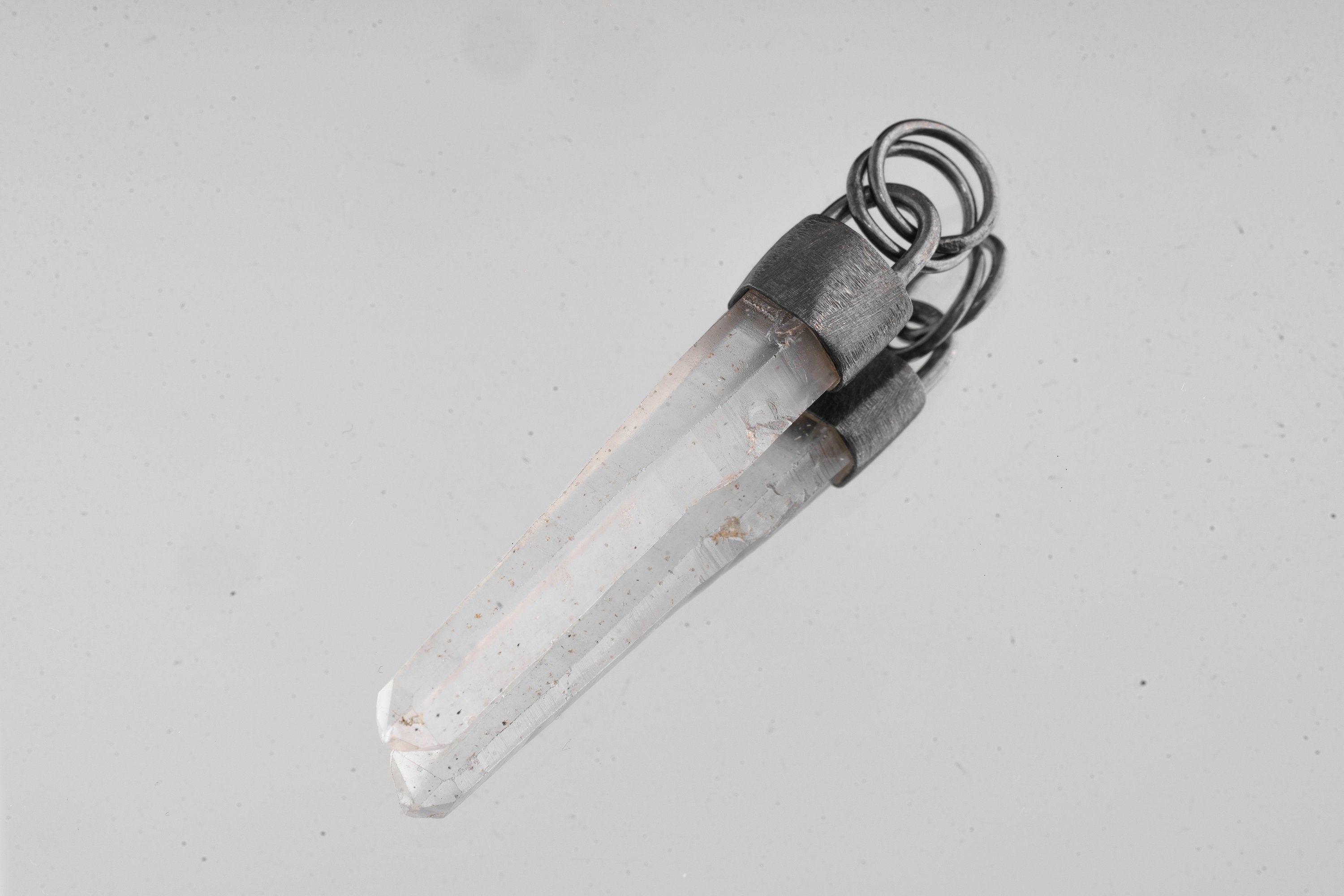 Oxidised Sterling Silver Brushed Pendant Featuring Australian Fossicked Clear Quartz Point, Crystal Necklace, Crown Chakra, Leo Zodiac