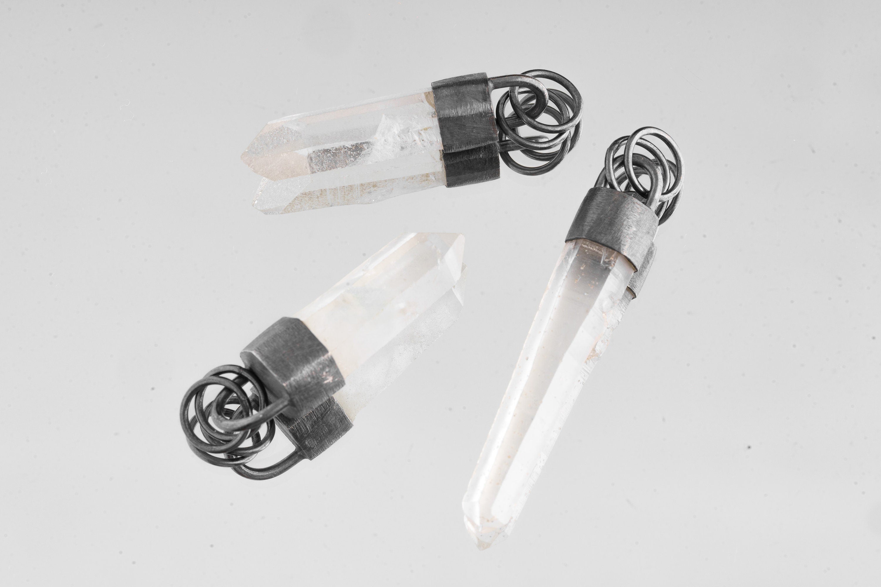 Oxidised Sterling Silver Brushed Pendant Featuring Australian Fossicked Clear Quartz Point, Crystal Necklace, Crown Chakra, Leo Zodiac