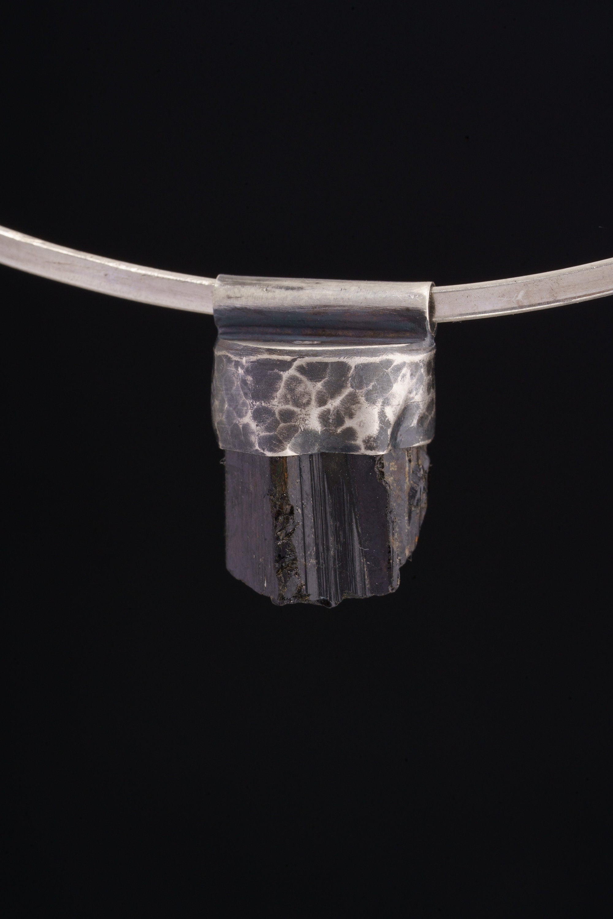 Himalayan Black Tourmaline Pendant: Oxidized Sterling Silver Crystal Necklace