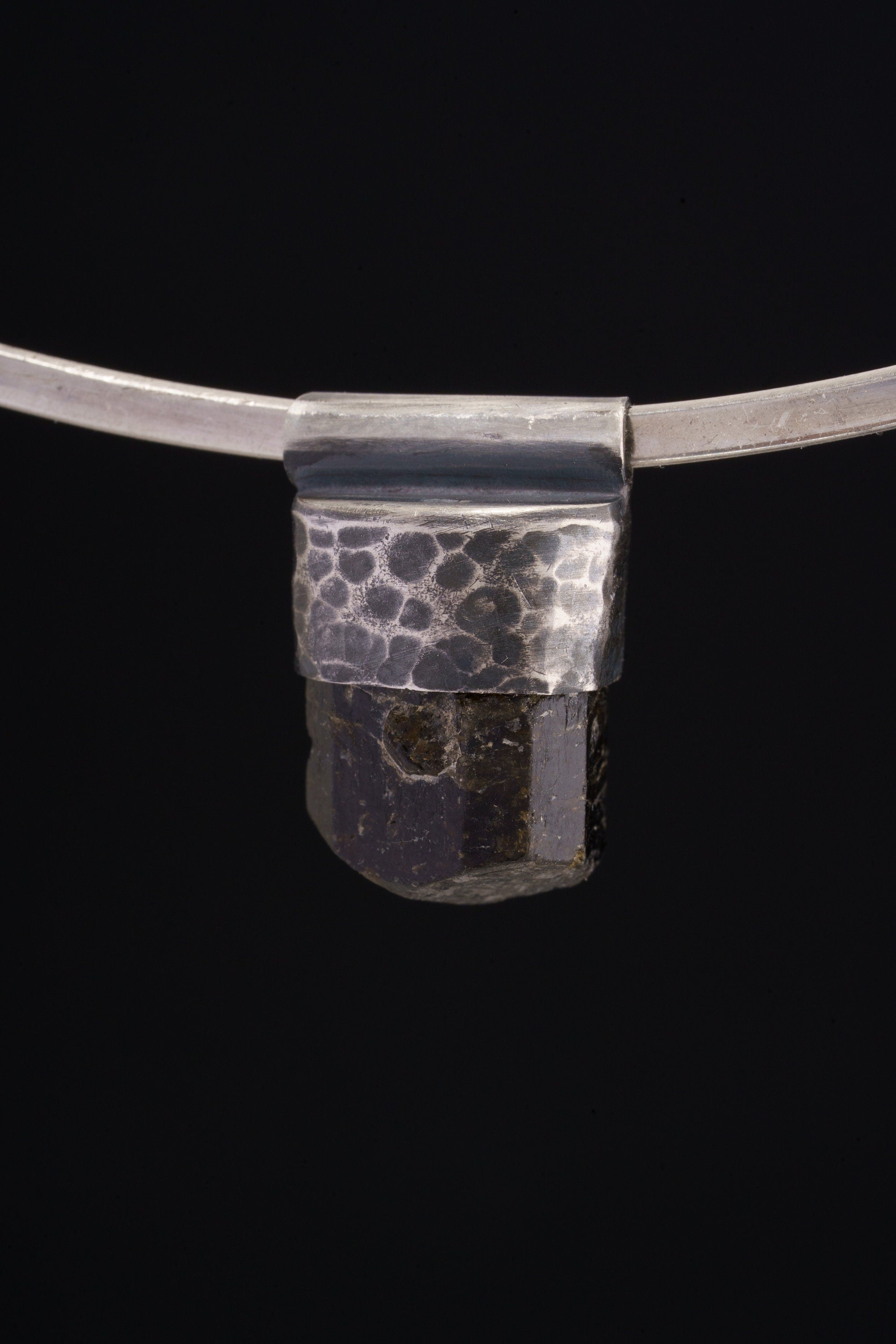 Himalayan Black Tourmaline Pendant: Oxidized Sterling Silver Crystal Necklace
