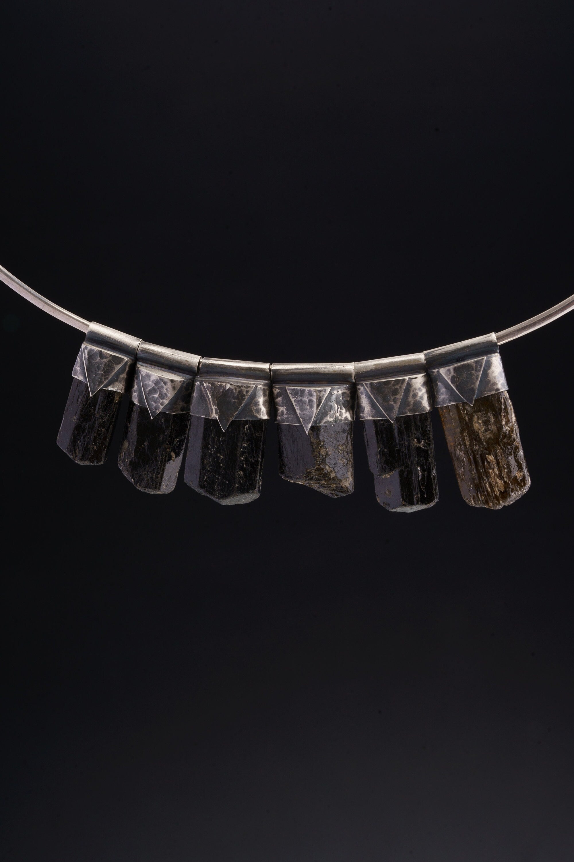 Himalayan Black Dravite Tourmaline Pendant: Textured Sterling Silver Crystal Necklace