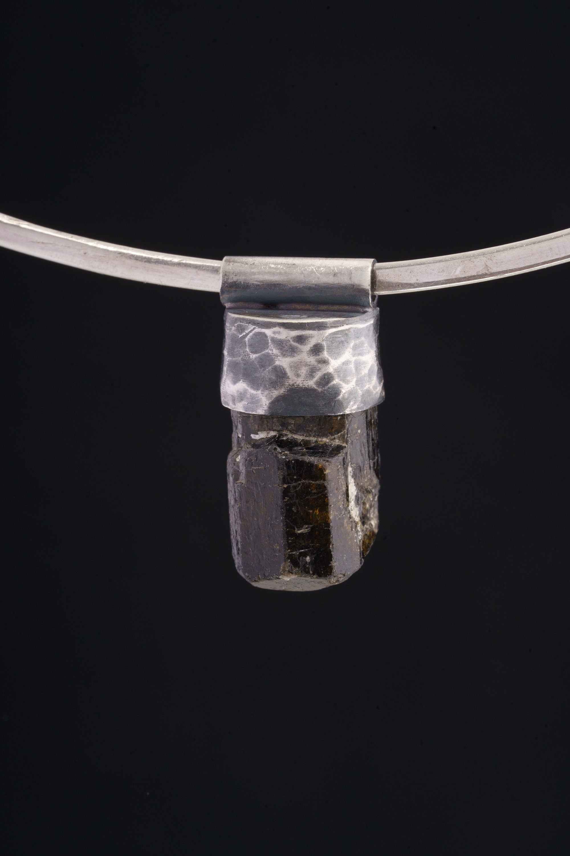 Brown Tourmaline Stack Pendant 925 Silver Himalayan Dravite Crystal Necklace Oxidized Layering Talisman