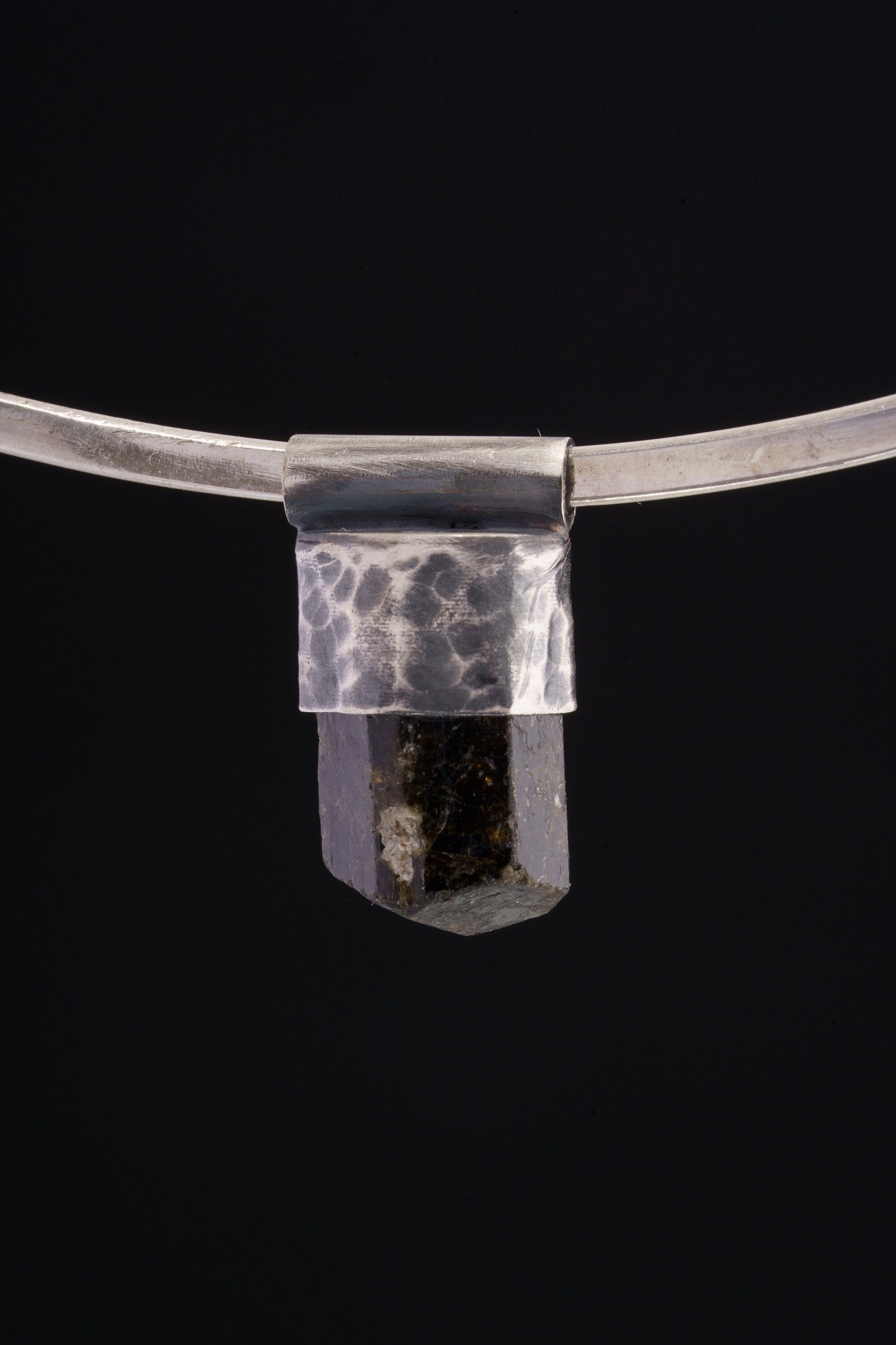 Himalayan Terminated Black Dravite Tourmaline Gem - Stack Pendant - Textured & oxidised - 925 Sterling Silver - Crystal Necklace - No.36