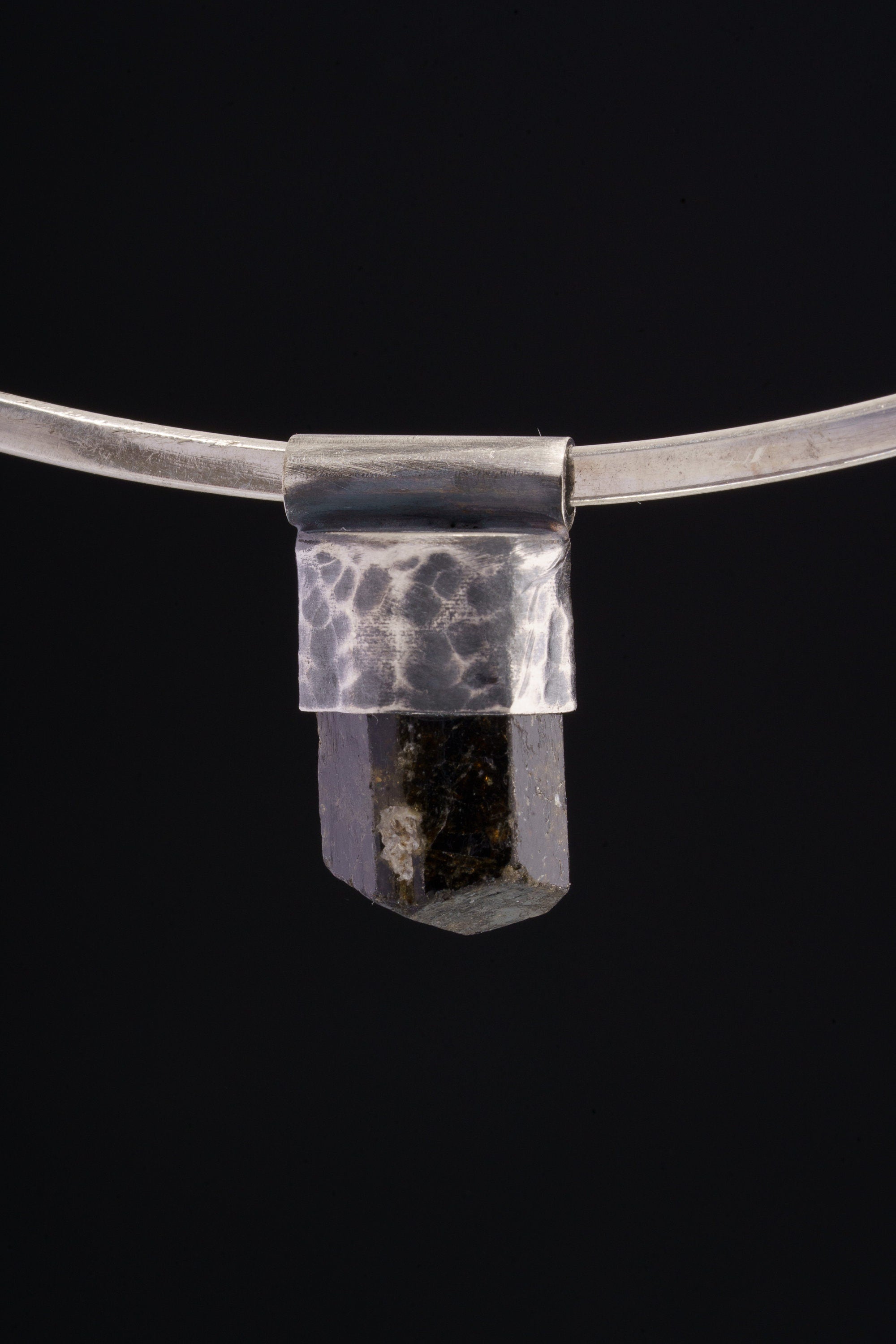 Himalayan Terminated Black Dravite Tourmaline Gem - Stack Pendant - Textured & oxidised - 925 Sterling Silver - Crystal Necklace - No.36