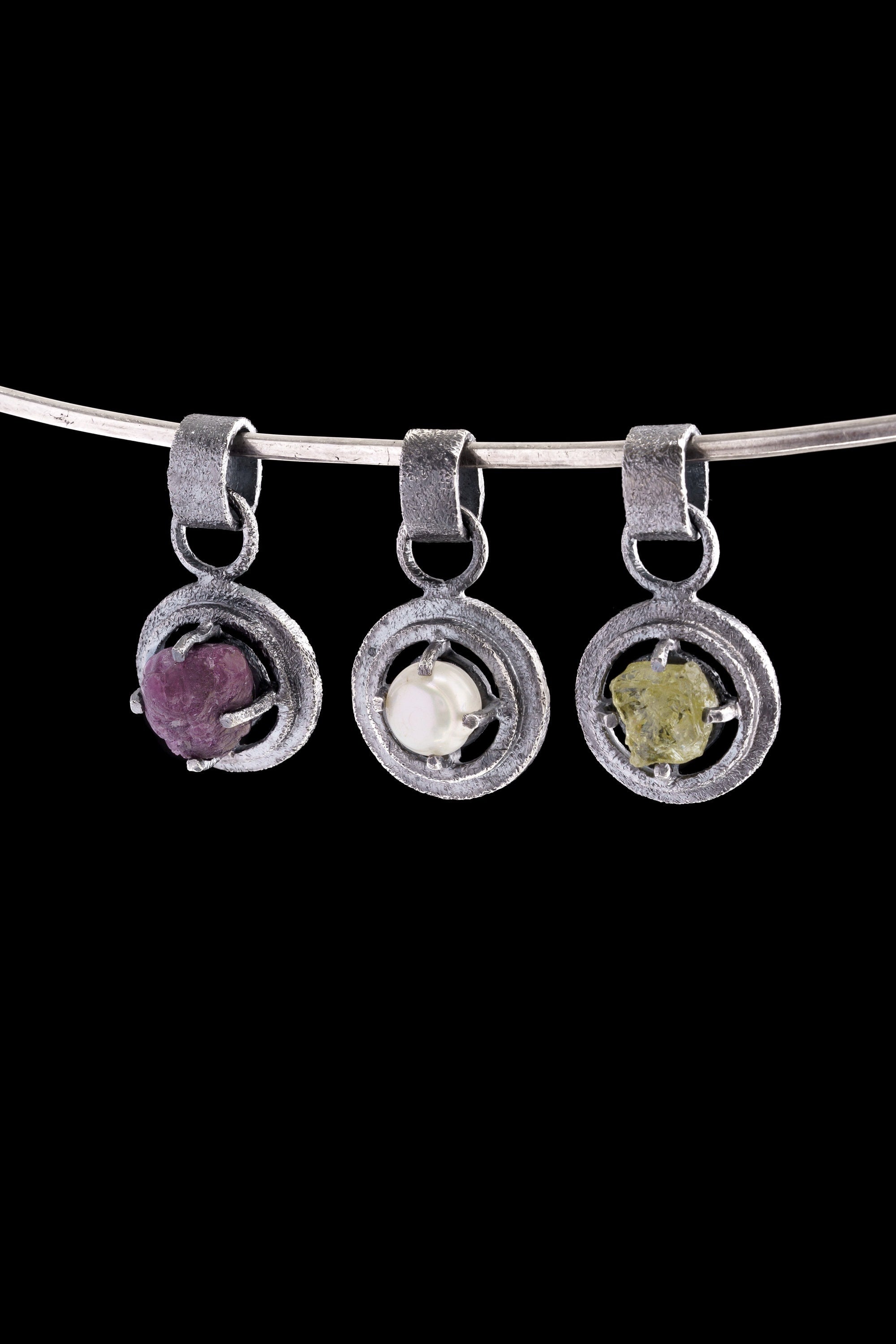 Oxidized Sterling Silver Vesuvianite Pendant: Sand Textured Wire Frame