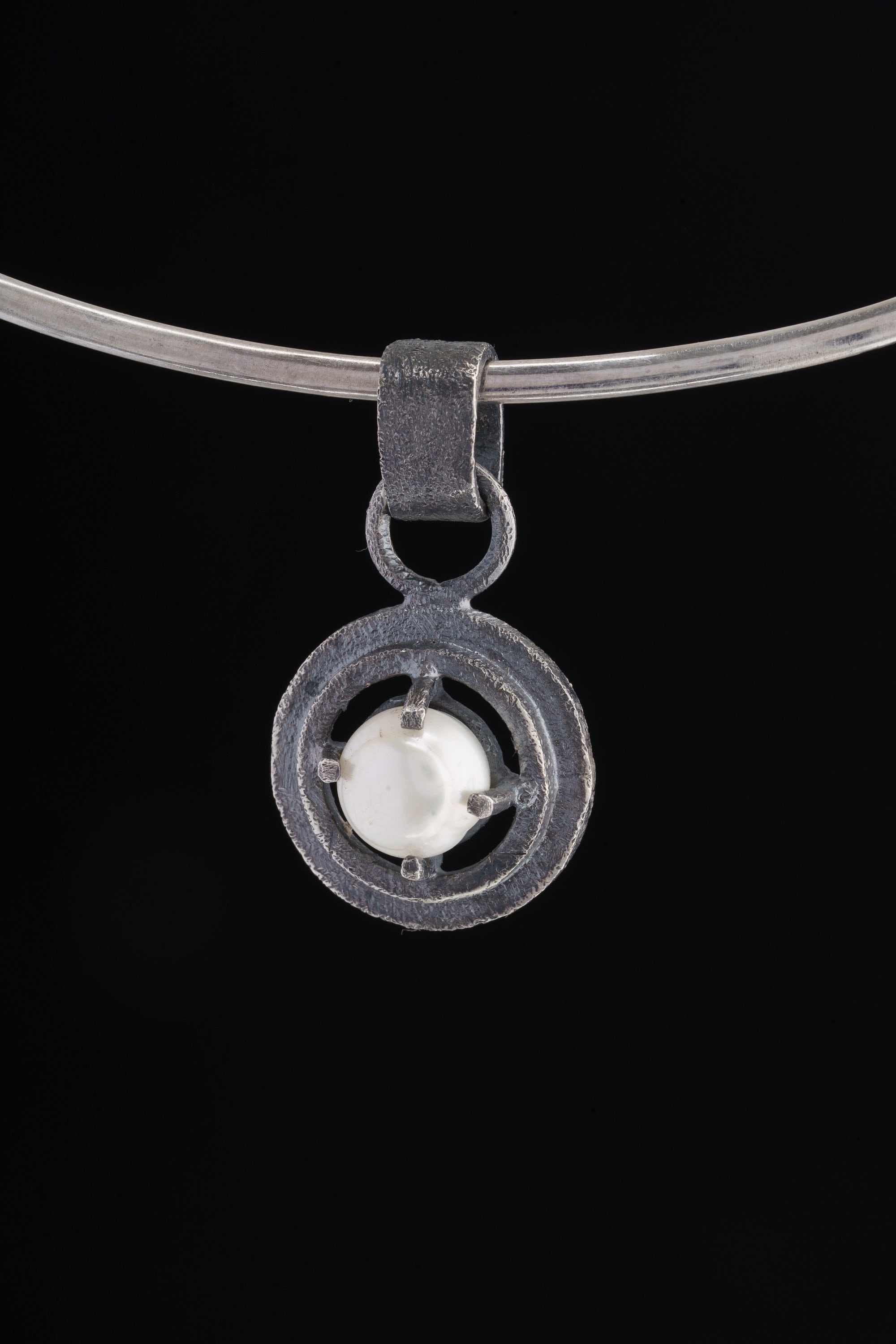Oxidized Sterling Silver South Sea Pearl Pendant: Sand Textured Claw Setting