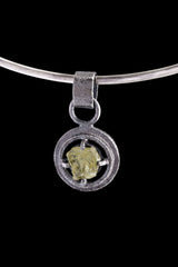 Raw AAA Grade Peridot - Oxidised Sterling Silver - Strong Framed Claw Wire Setting - Sand Textured - Pendant Crystal Necklace