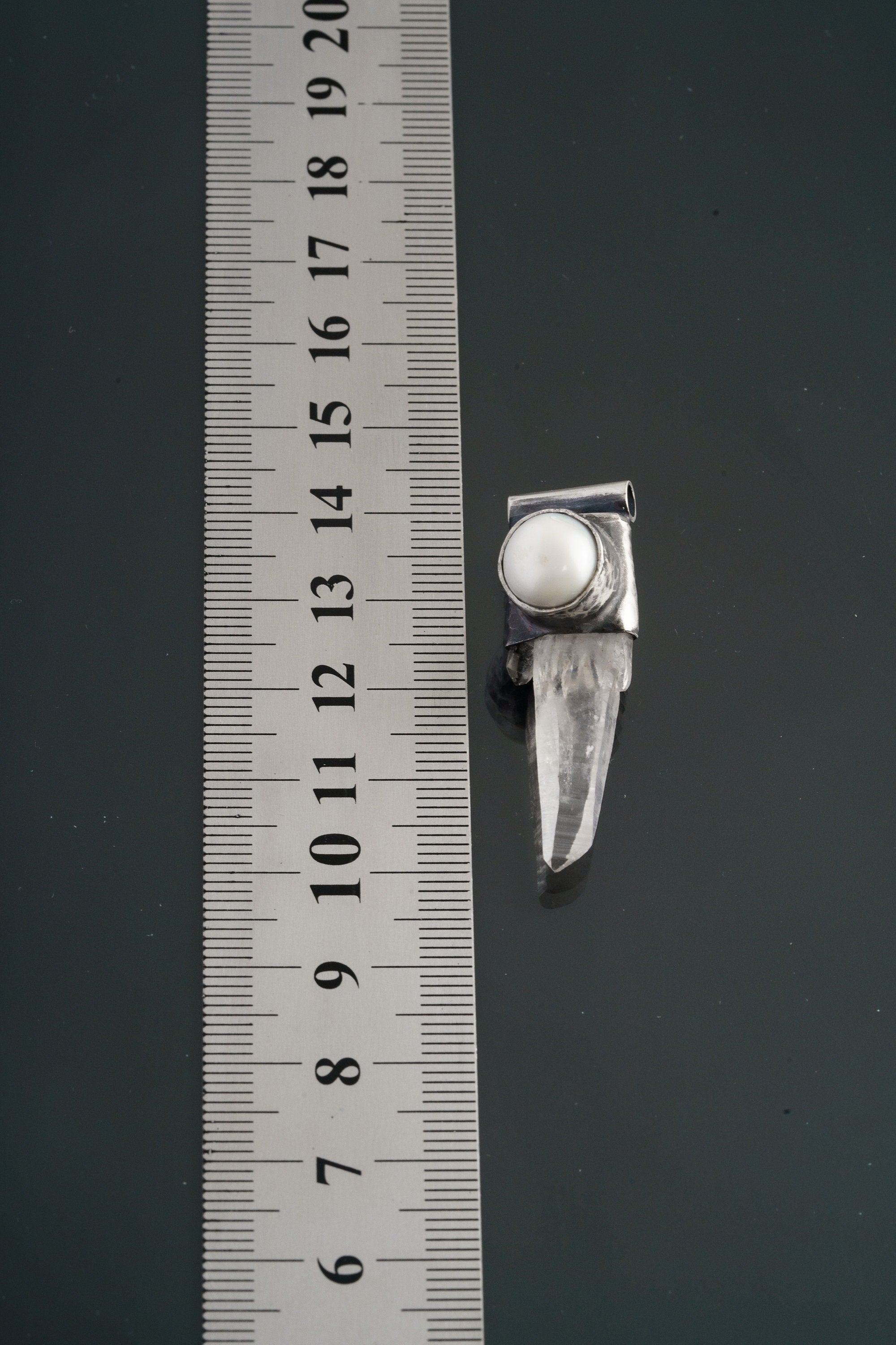 Nepali Lemurian Quartz & South Sea Pearl Pendant: Oxidized Sterling Silver Stack