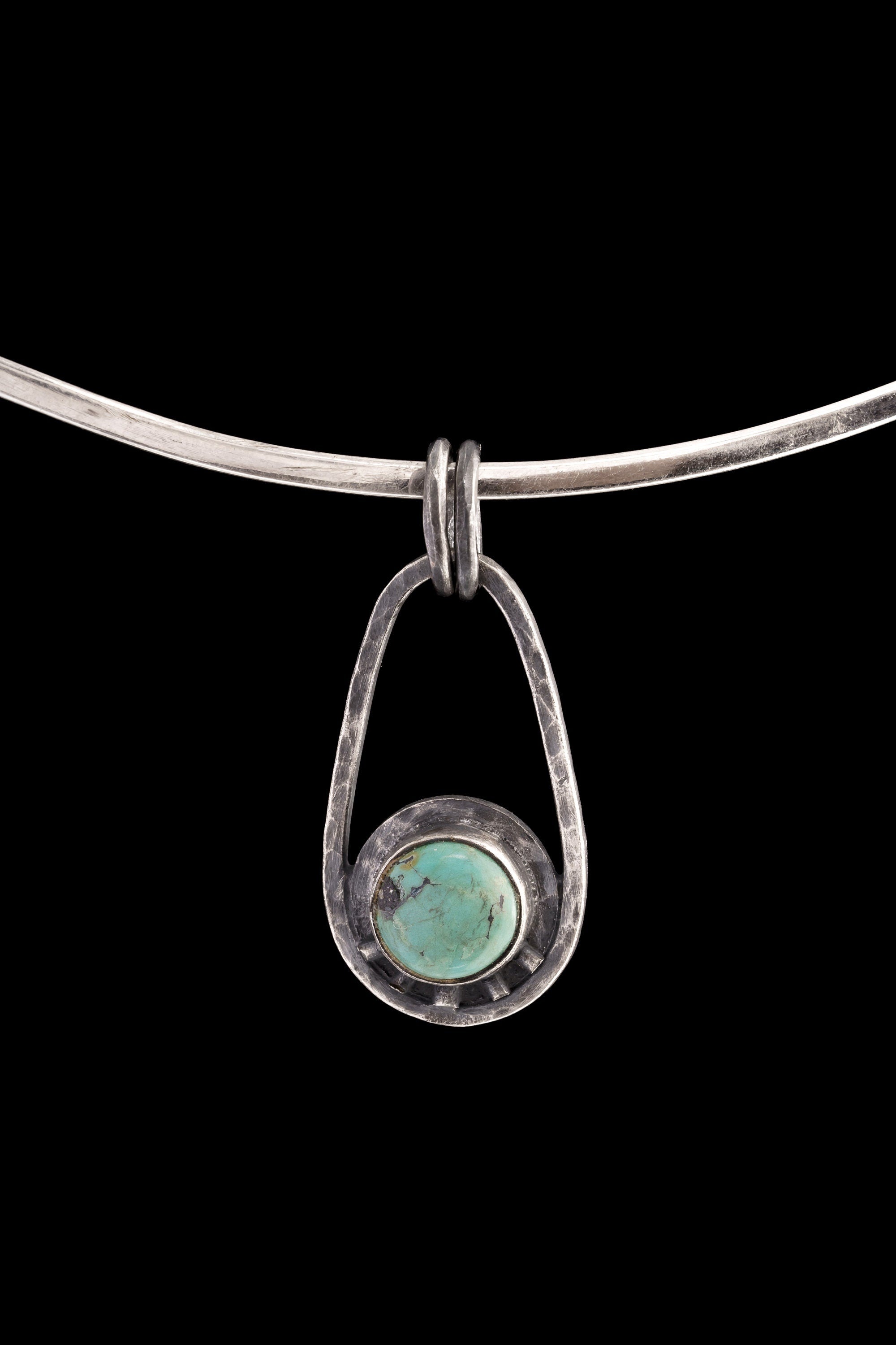 Royston Turquoise Sterling Silver Pendant: Oxidized Sun & Moon Boho Design