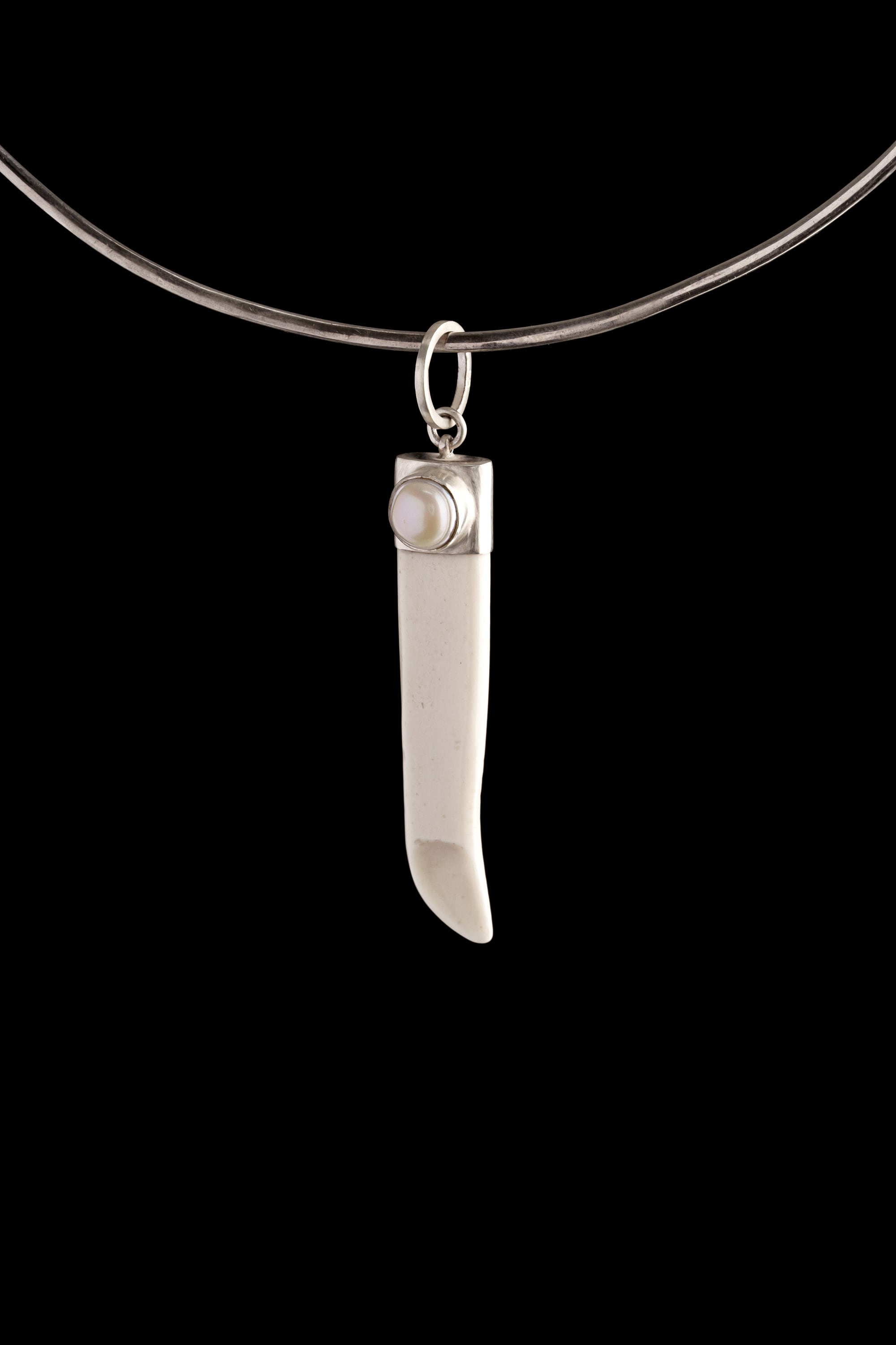 South Sea Pearl Bone Spoon Pendant 925 Sterling Silver Antique Himalayan Bone Ritual Scoop Necklace Gift