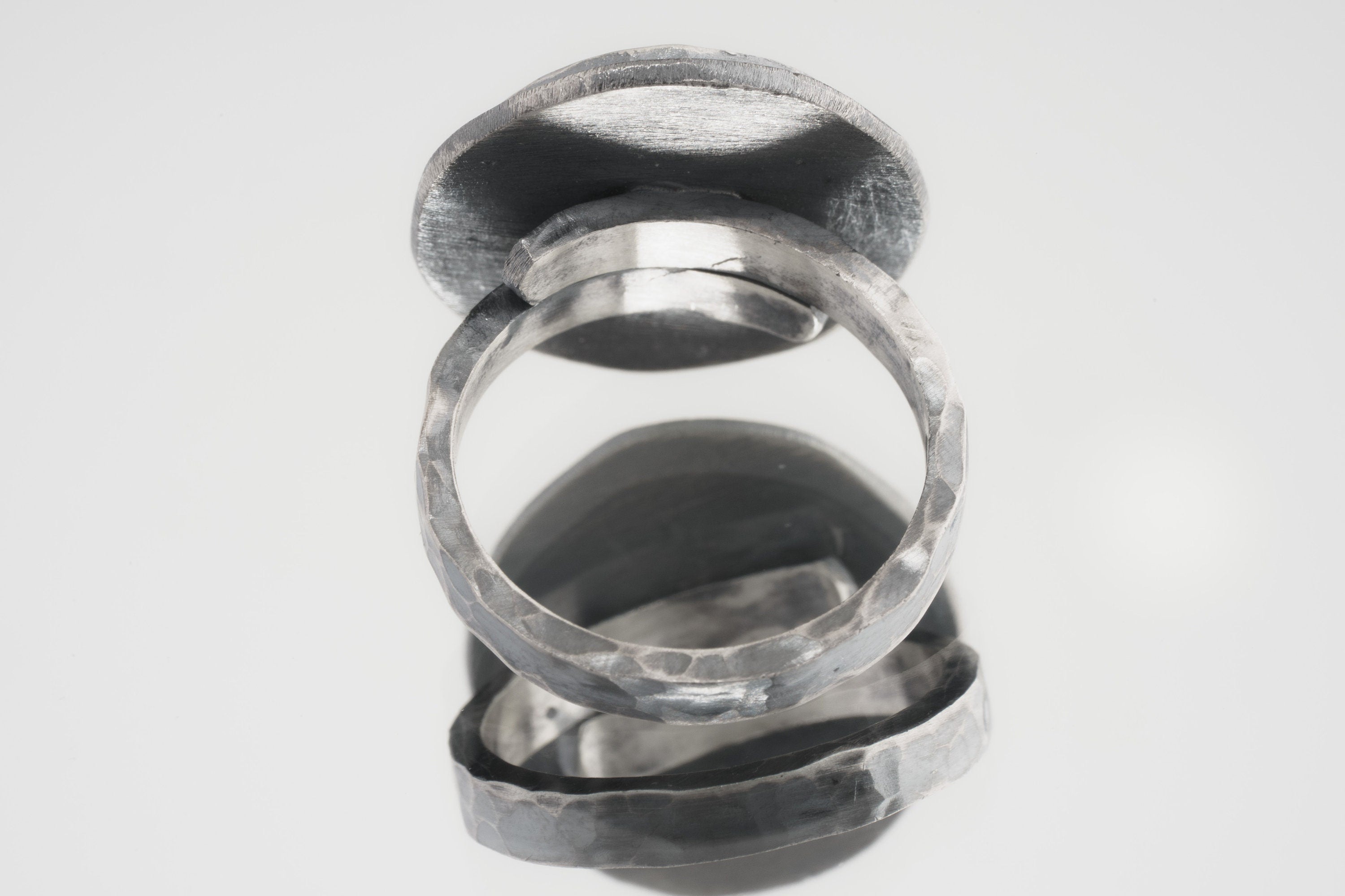 Rainbow Labradorite Ring: Oxidized Sterling Silver, Adjustable Textured Band