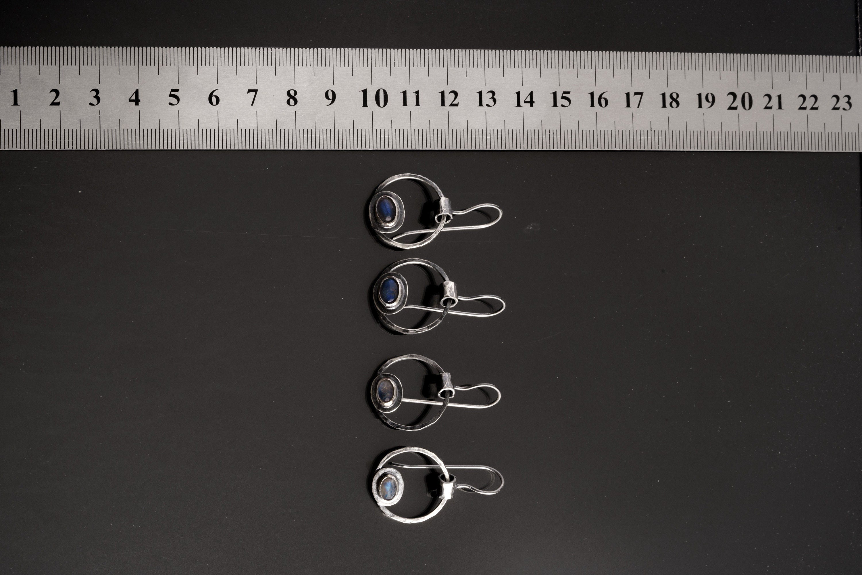 Oxidized Sterling Silver Labradorite Hoop Earrings: Rustic Boho Style