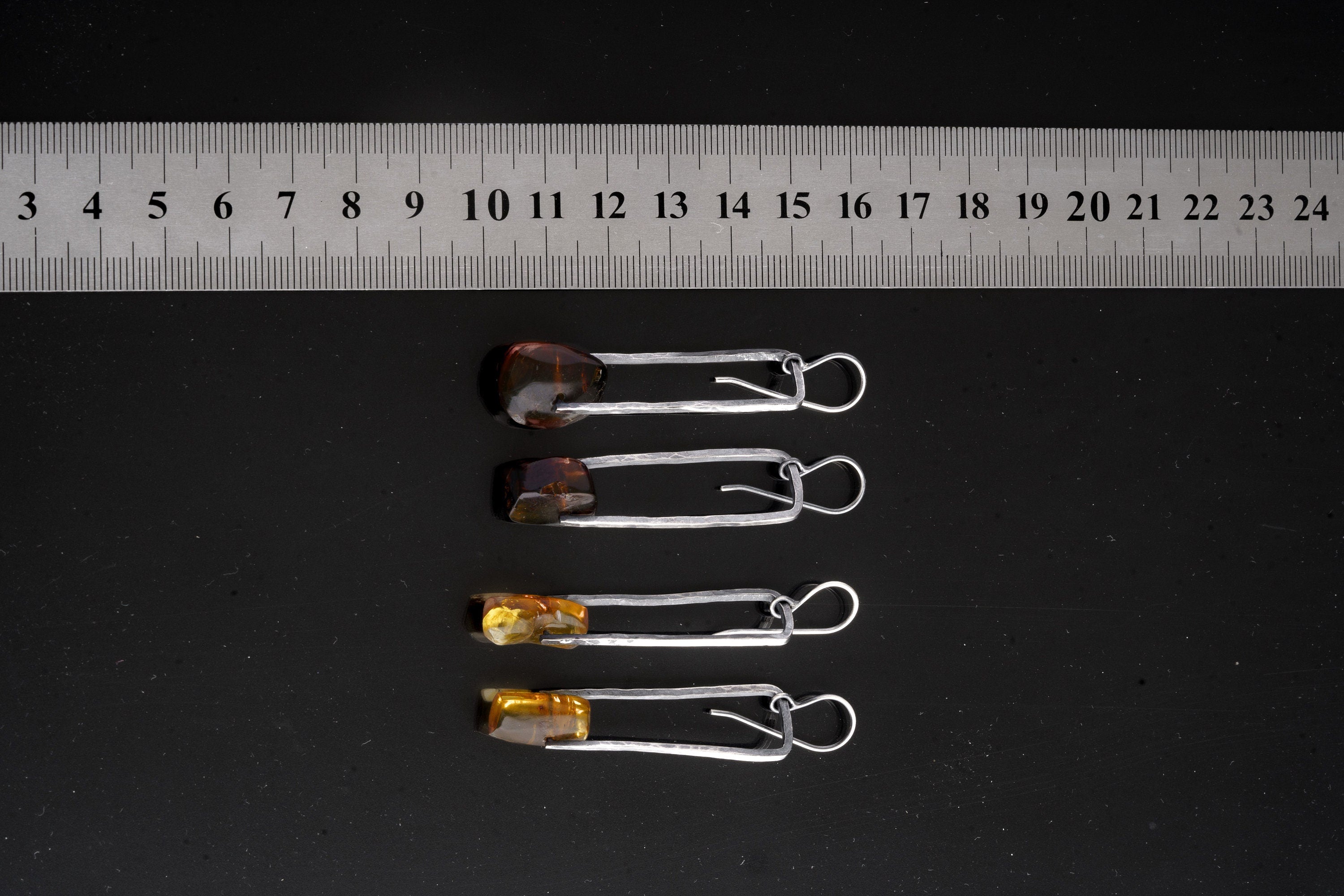 Oxidized Rustic Boho Earrings with Big Mexican Freeform Amber Cabochon Solid 925 Sterling Silver Long Hammered Spinning Dangle Earring Pair