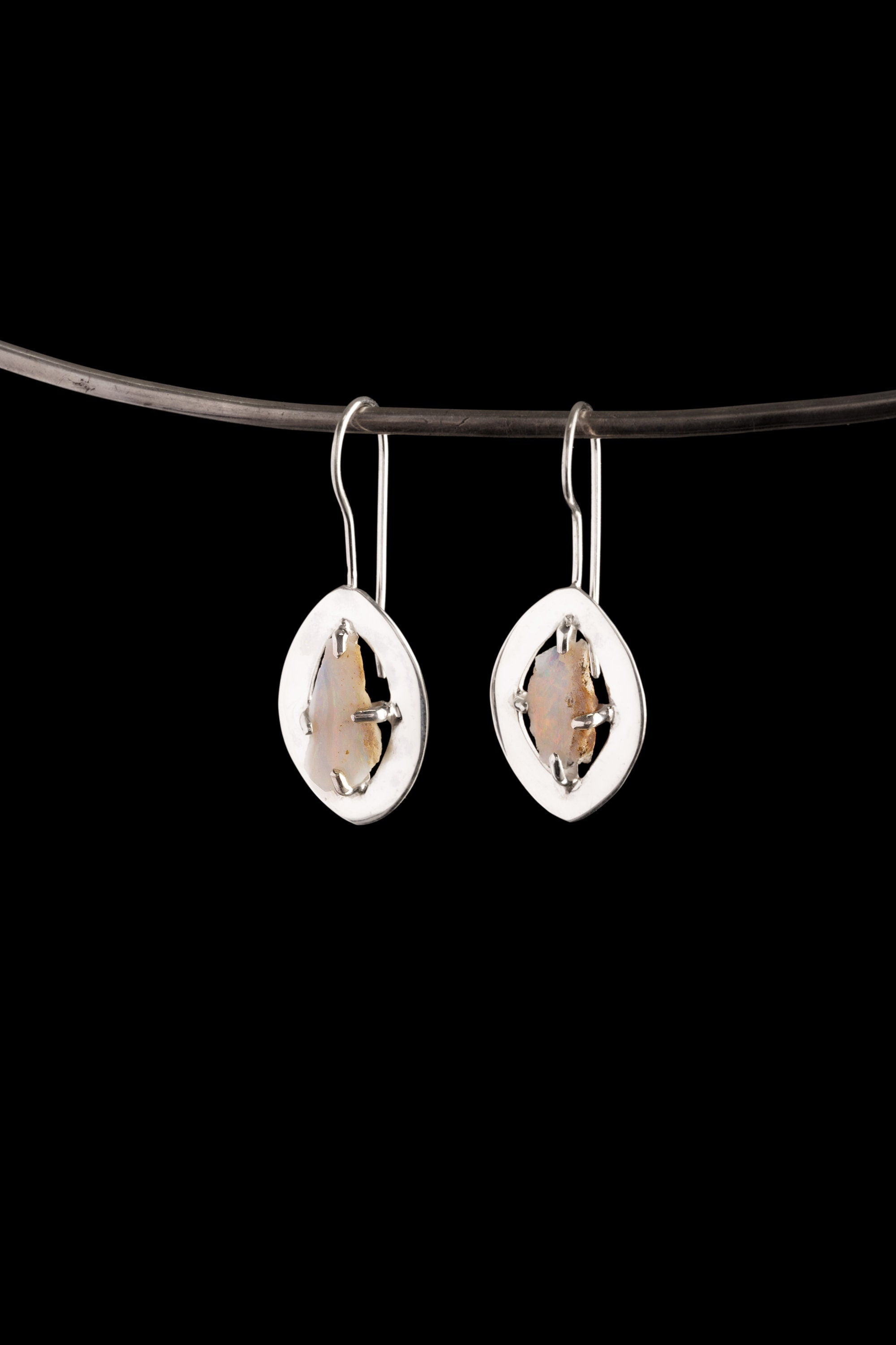 Australian Opal Chip Earrings: Sterling Silver Halo, Pisces Gift