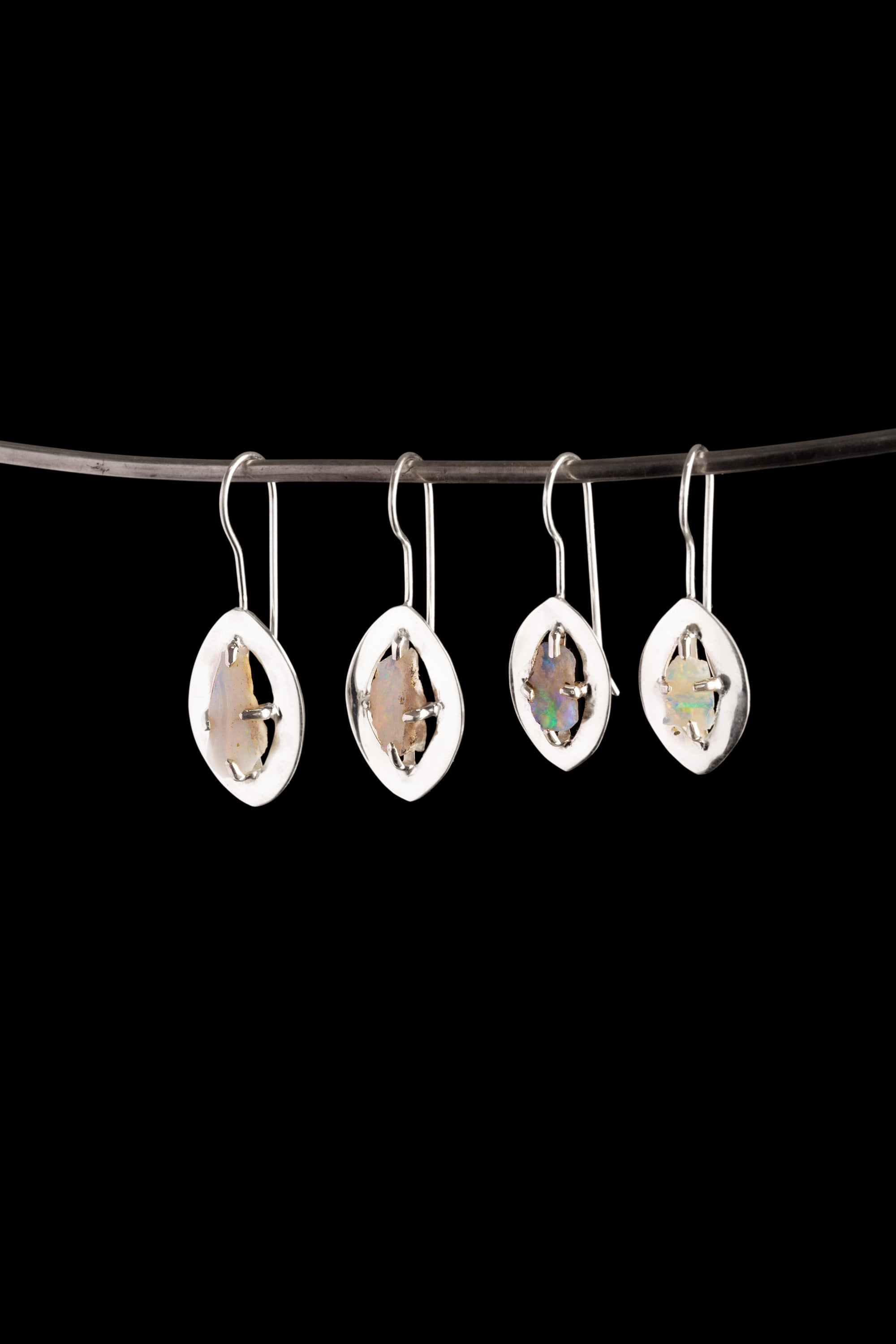 Australian Opal Chip Earrings: Sterling Silver Halo, Pisces Gift