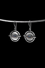 Cat Eye Rainbow Labradorite Cab - Oxidised Rustick Boho Vibe - 925 Sterling Silver - Intricately Layered & Textured Old World Vibe Earring