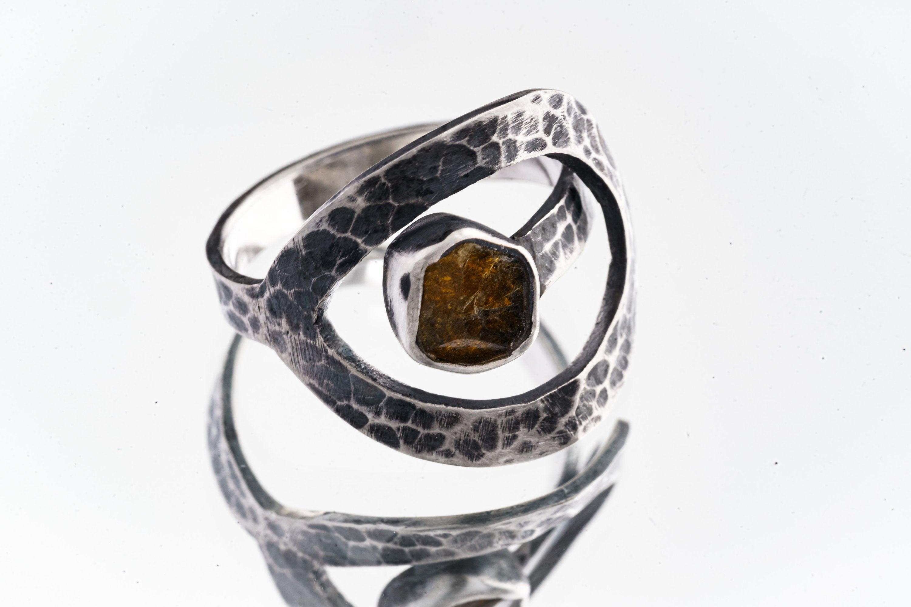 Brown Tourmaline Loop Ring 925 Sterling Silver Adjustable Textured Band Dravite Root Heart Chakra Gift