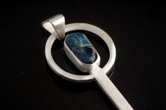 Raw Double Terminated Blue Gem Apatite - Spice / Ceremonial Spoon - 925 Cast Silver - Unique BushTexture - Crystal Pendant Necklace -