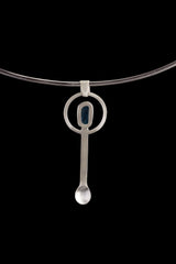 Raw Double Terminated Blue Gem Apatite - Spice / Ceremonial Spoon - 925 Cast Silver - Unique BushTexture - Crystal Pendant Necklace -