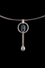 Raw Double Terminated Blue Gem Apatite - Spice / Ceremonial Spoon - 925 Cast Silver - Unique BushTexture - Crystal Pendant Necklace -