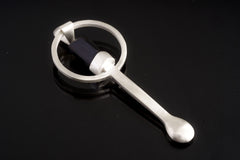 Black Tourmaline Wand - Small Spice / Ceremonial Spoon - Solid 925 Cast Silver - Unique Brush Textured - Crystal Pendant Necklace -
