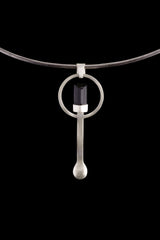 Black Tourmaline Wand - Small Spice / Ceremonial Spoon - Solid 925 Cast Silver - Unique Brush Textured - Crystal Pendant Necklace -