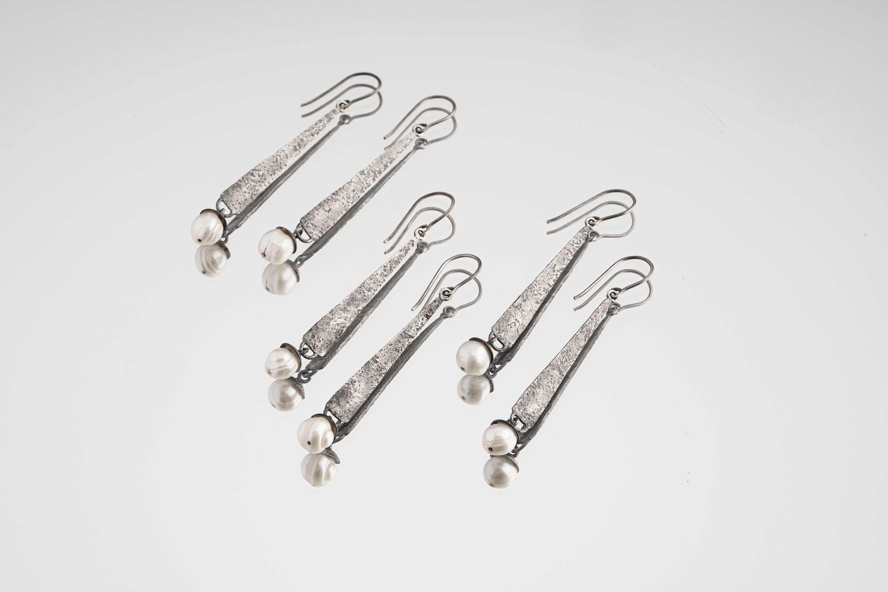 Natural Pearl Dangle Earrings: Oxidized Sterling Silver Boho Jewelry