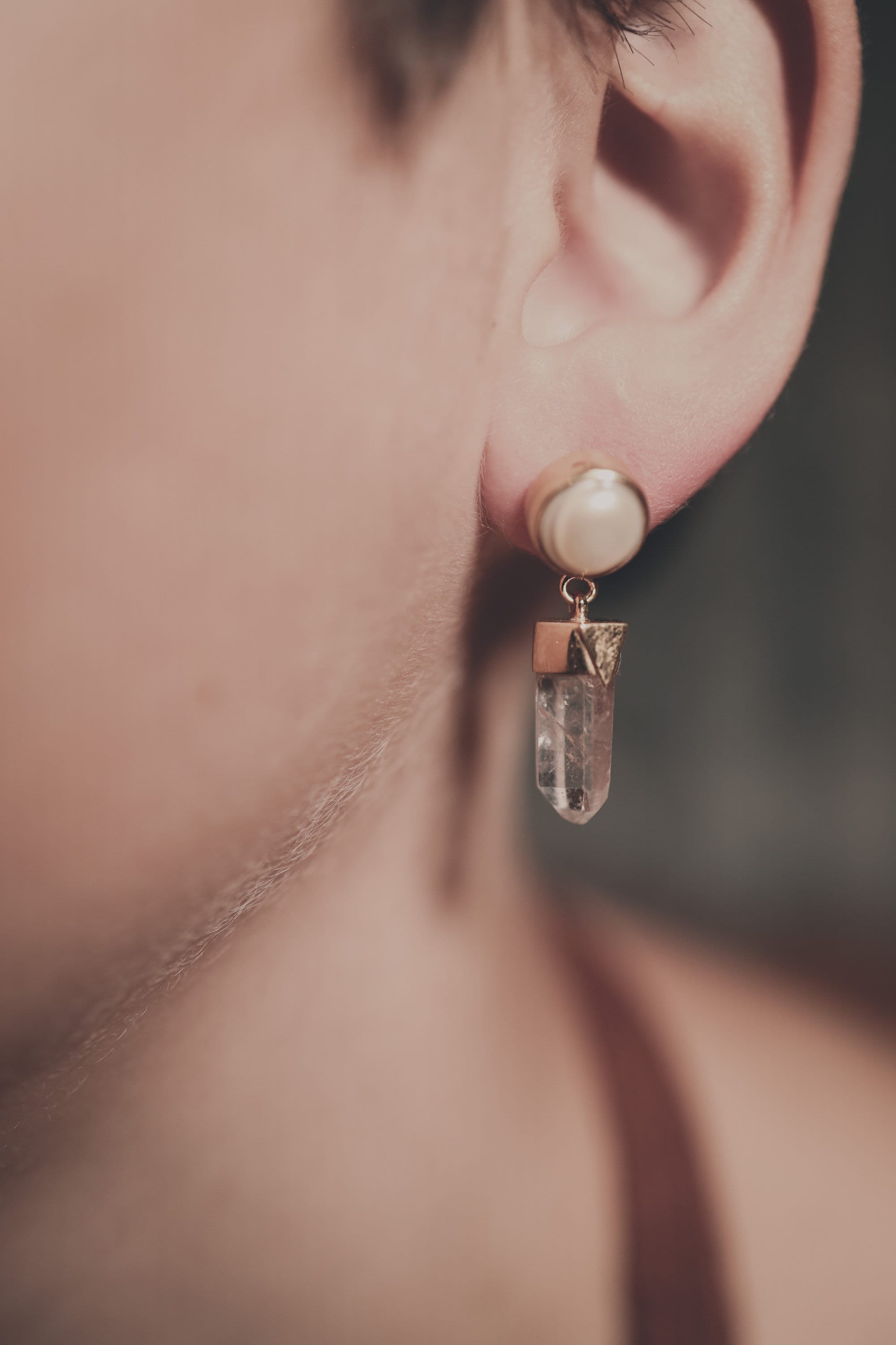 South Sea Pearl Clear Quartz Earrings 925 Sterling Silver 18k Gold Plated Himalayan Crystal Crown Chakra Wisdom Bridal Gift