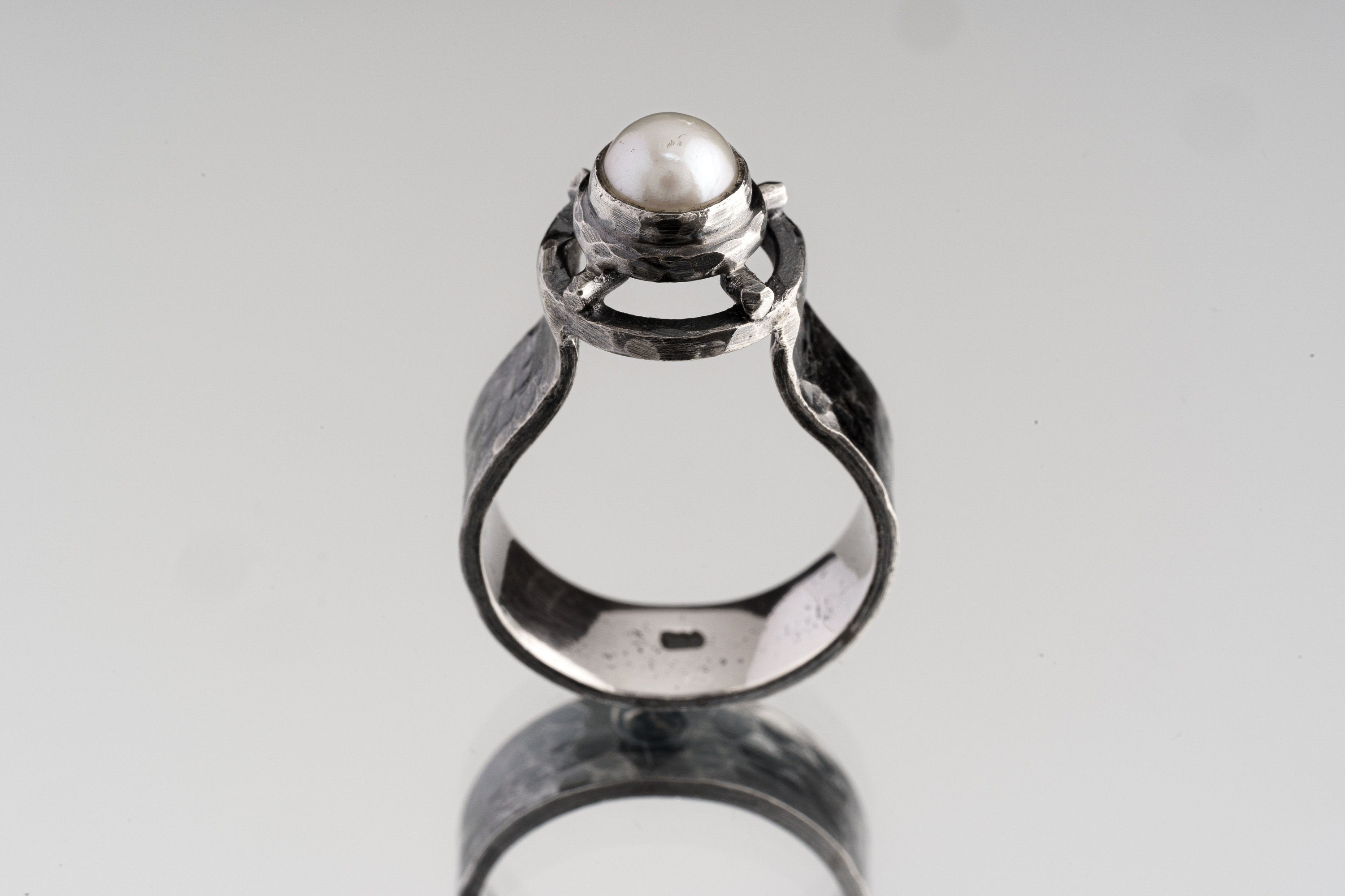 A-Grade Basra Pearl Ring in Oxidised Sterling Silver – Mesopotamian Design, Spiritual Protection Gift, Rare Heirloom, Made to Order