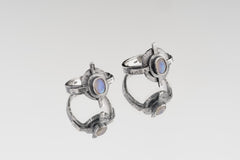 Oxidized Sterling Silver Blue Moonstone Ring: Rustic Compass Design