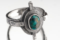 Himalayan Turquoise - Oxidised Rustick Boh Old World Feel - 925 Sterling Silver - Heavy Set Textured Ring - Made To Order