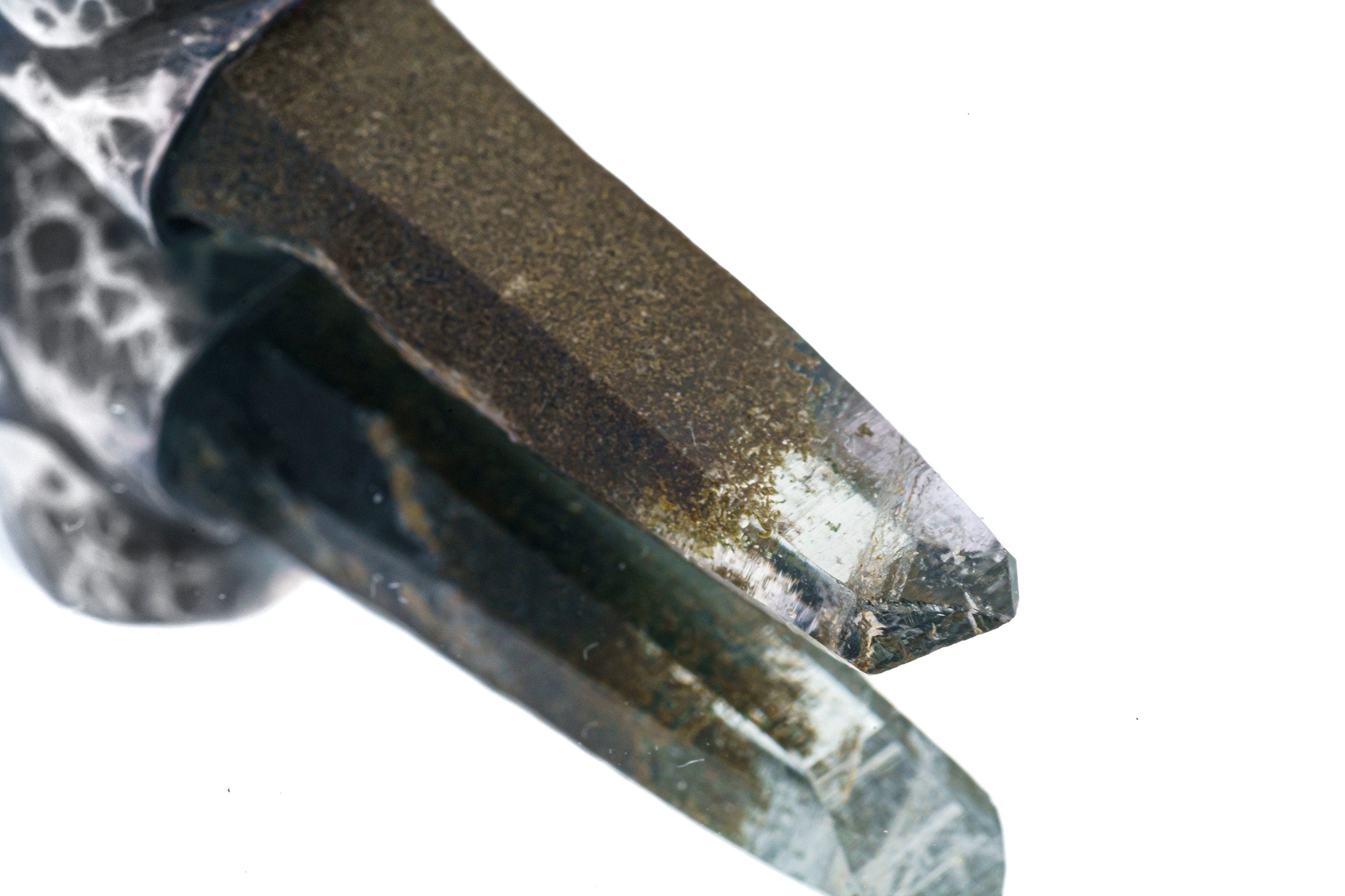 NEPLAE Brown Phantom Laser Chlorite Quartz Point with South Sea Pearl Stack Pendant, Textured & Oxidized Sterling Silver,Unique Gift - NO 10