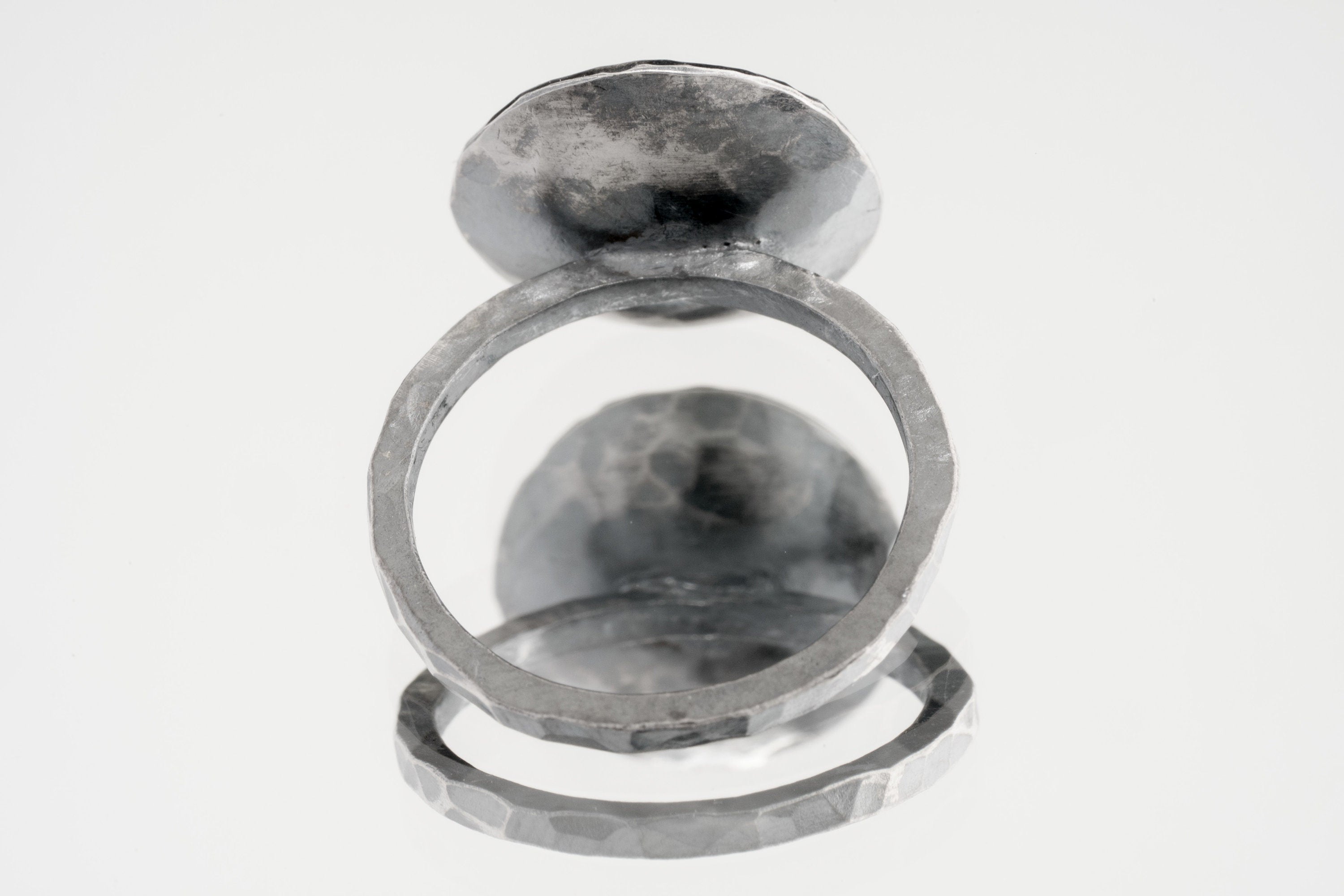 Round Brazilian Lapiz Lazuli - Oxidised Rustick Textured Dome Set- 925 Sterling Silver - Crystal Ring