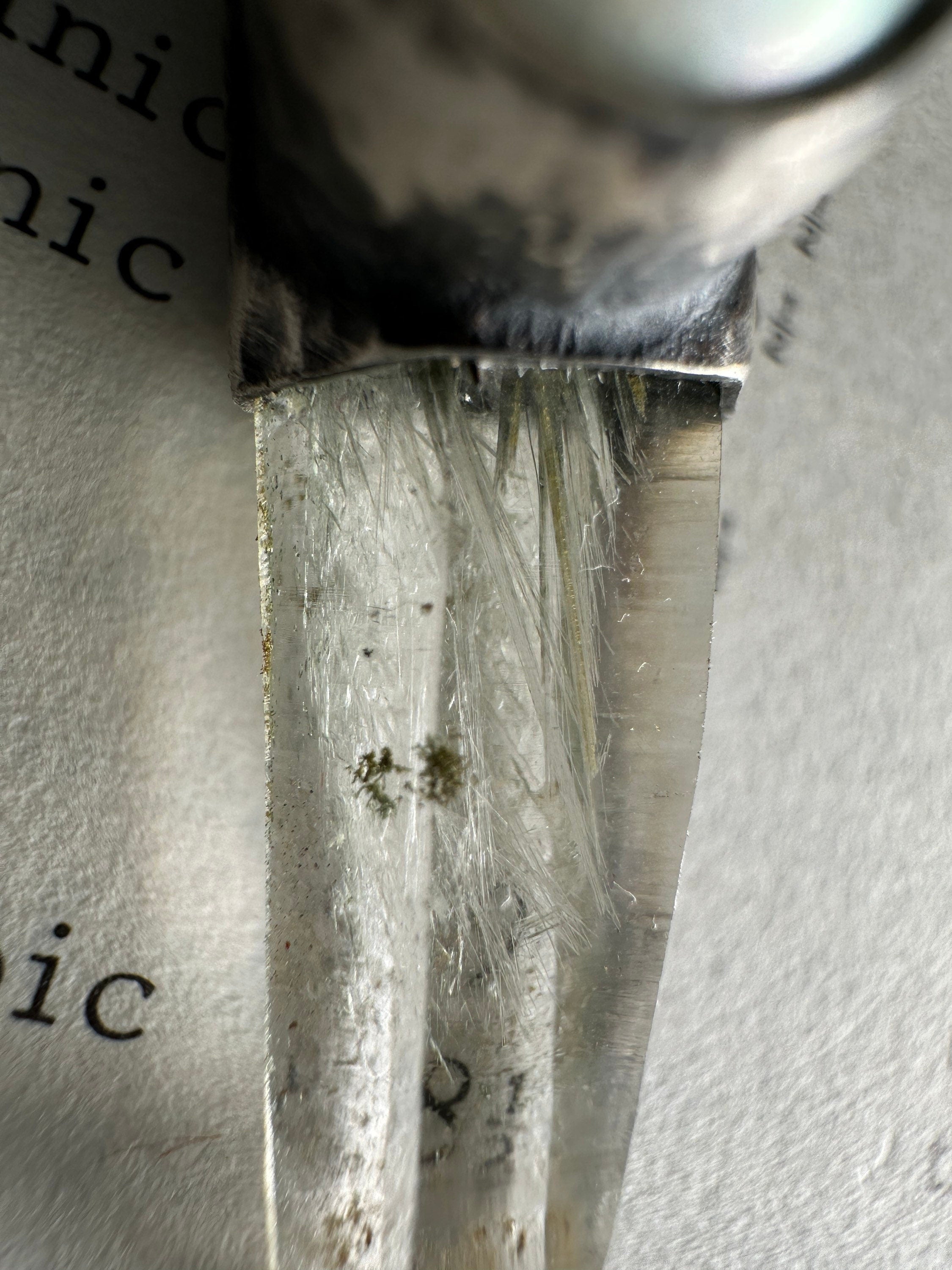 Nepali Green Rutile Laser Chlorite Quartz Point with a South Sea Pearl - Stack Pendant - Textured & Oxidised 925 Sterling Silver - NO 6