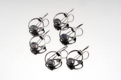 Ovel Eye Rainbow Labradorite Cab - Oxidised Rustick Boho Vibe - 925 Sterling Silver - Hoop Swinging & Textured Old World Vibe Earring Pair