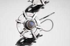 Rainbow Labradorite Earrings: Oxidized Sterling Silver, Hammered Boho Pair