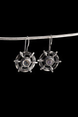 Suns are Stars - Rainbow Labradorite Cab - Oxidised Rustick Boho - 925 Sterling Silver - Hammered & Textured Old World Vibe Earring Pair