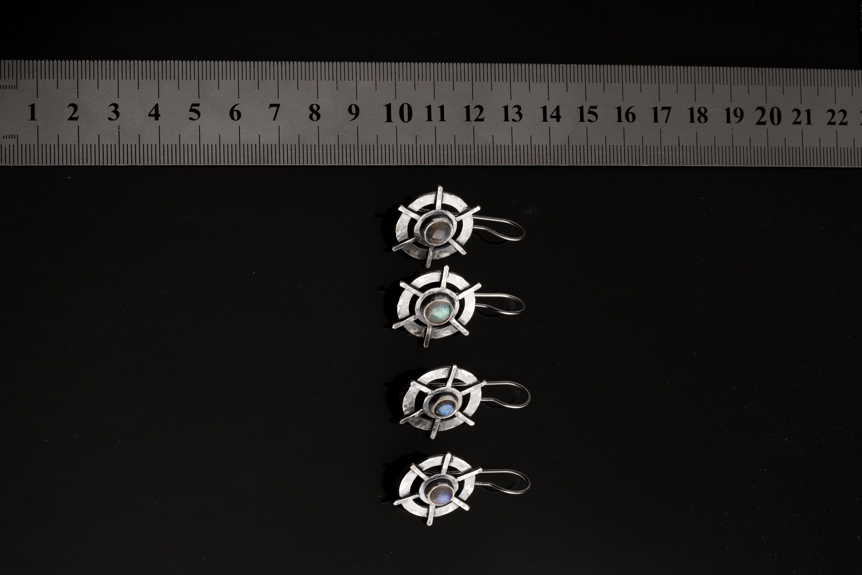 Rainbow Labradorite Earrings: Oxidized Sterling Silver, Hammered Boho Pair