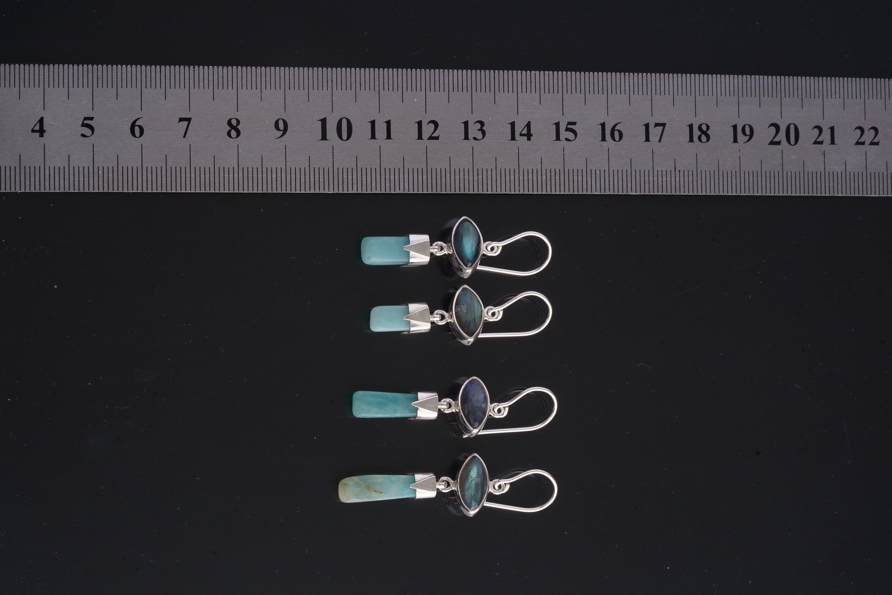 Rainbow Cat Eye Labradorite & a Polished Vibrant Aquamarine - 925 Sterling Silver Set - Dangle Earring Pair