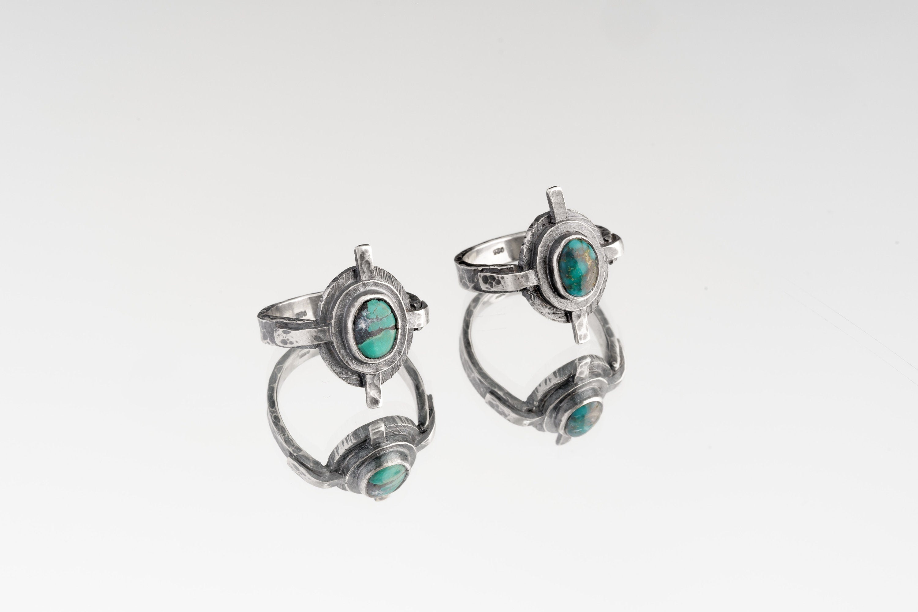 Himalayan Turquoise Ring: Oxidized Sterling Silver, Rustic Textured Band