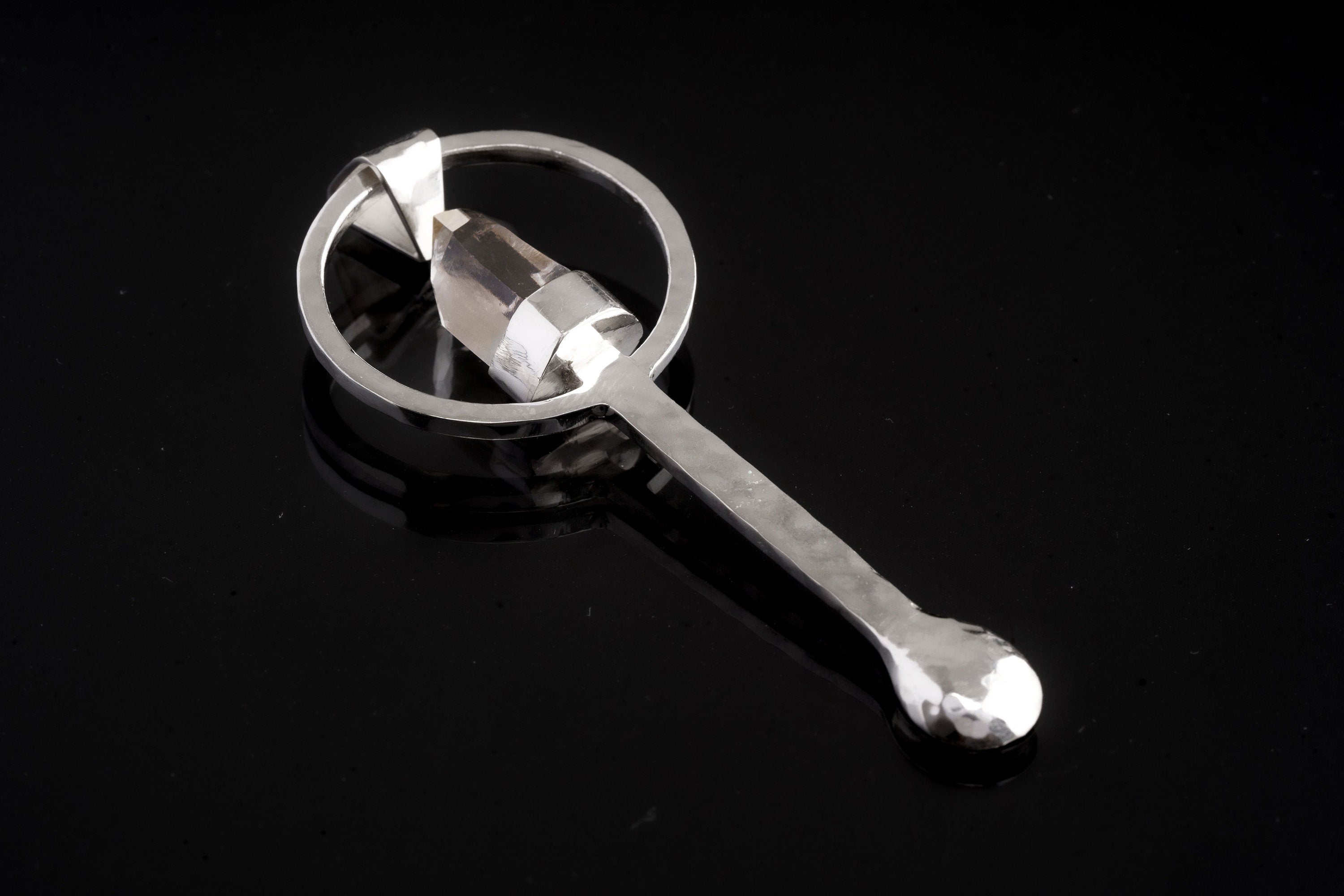 Natural Optical Himalayan Quartz Point - Spice / Ceremonial Spoon - 925 Cast Silver - Unique Hammer Textured - Crystal Pendant Necklace -