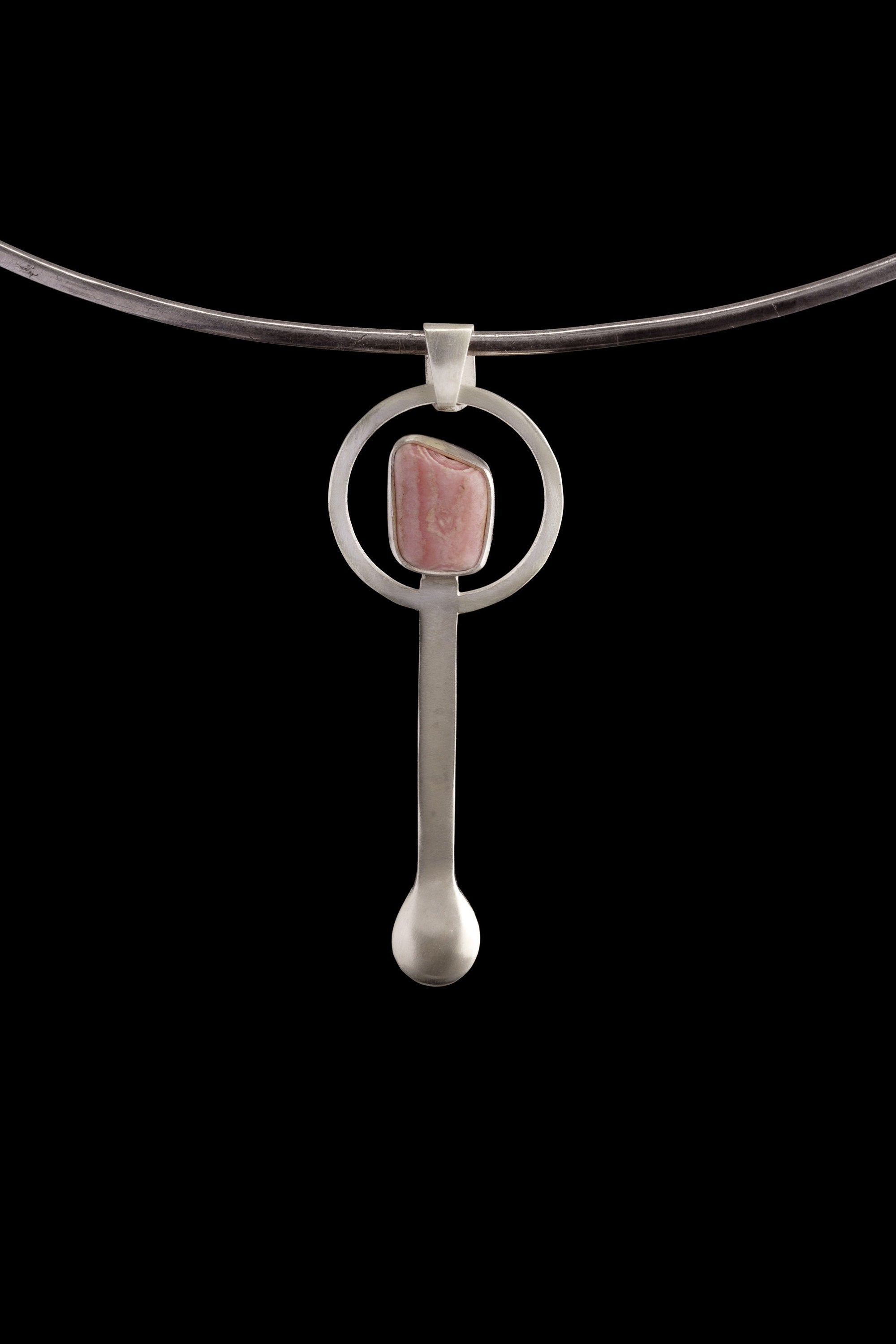 Rhodochrosite - Spice / Ceremonial Spoon - 925 Cast Silver - Unique Hammer Textured - Crystal Pendant Necklace -