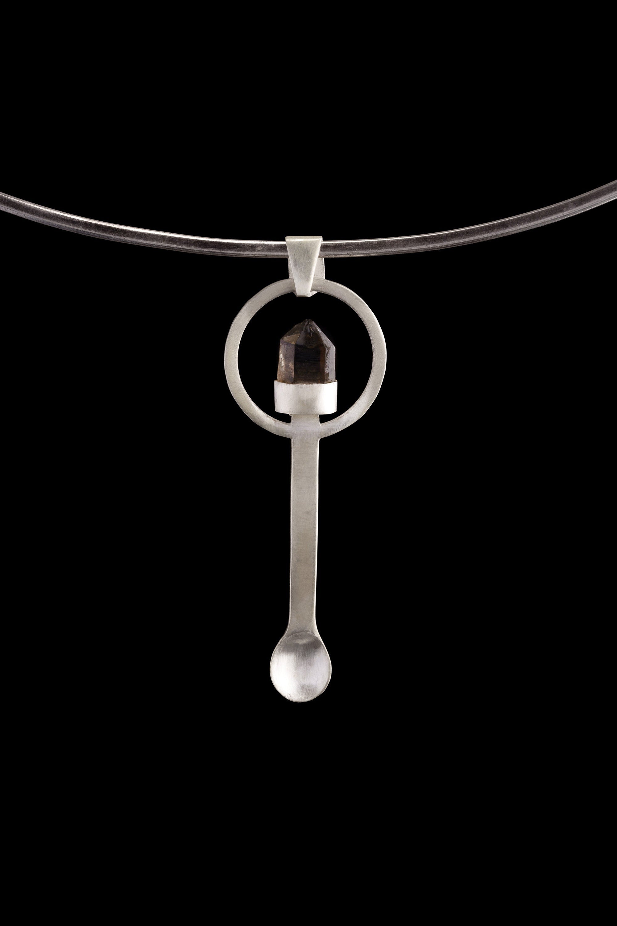 Australian Citrine Quartz Point - Spice / Ceremonial Spoon - 925 Cast Silver - Unique Hammer Textured - Crystal Pendant Necklace -