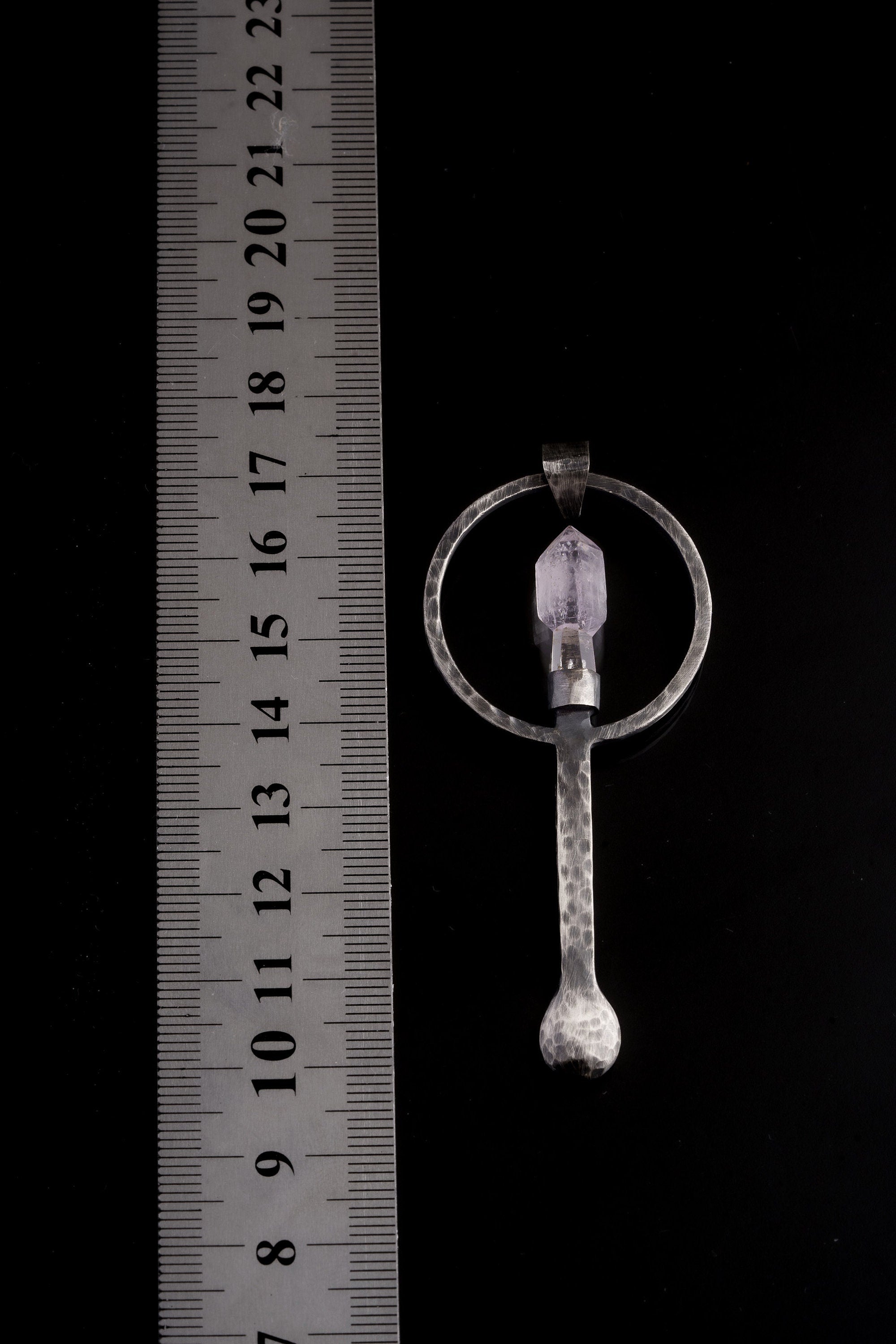 Vera Cruz Amethyst Sceptre Pendant: 925 Oxidized Silver Ceremonial Spoon
