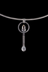 Himalayan Quartz Point - Spice / Ceremonial Spoon - 925 Cast Silver - Oxidised Hammer Textured - Crystal Pendant Necklace -