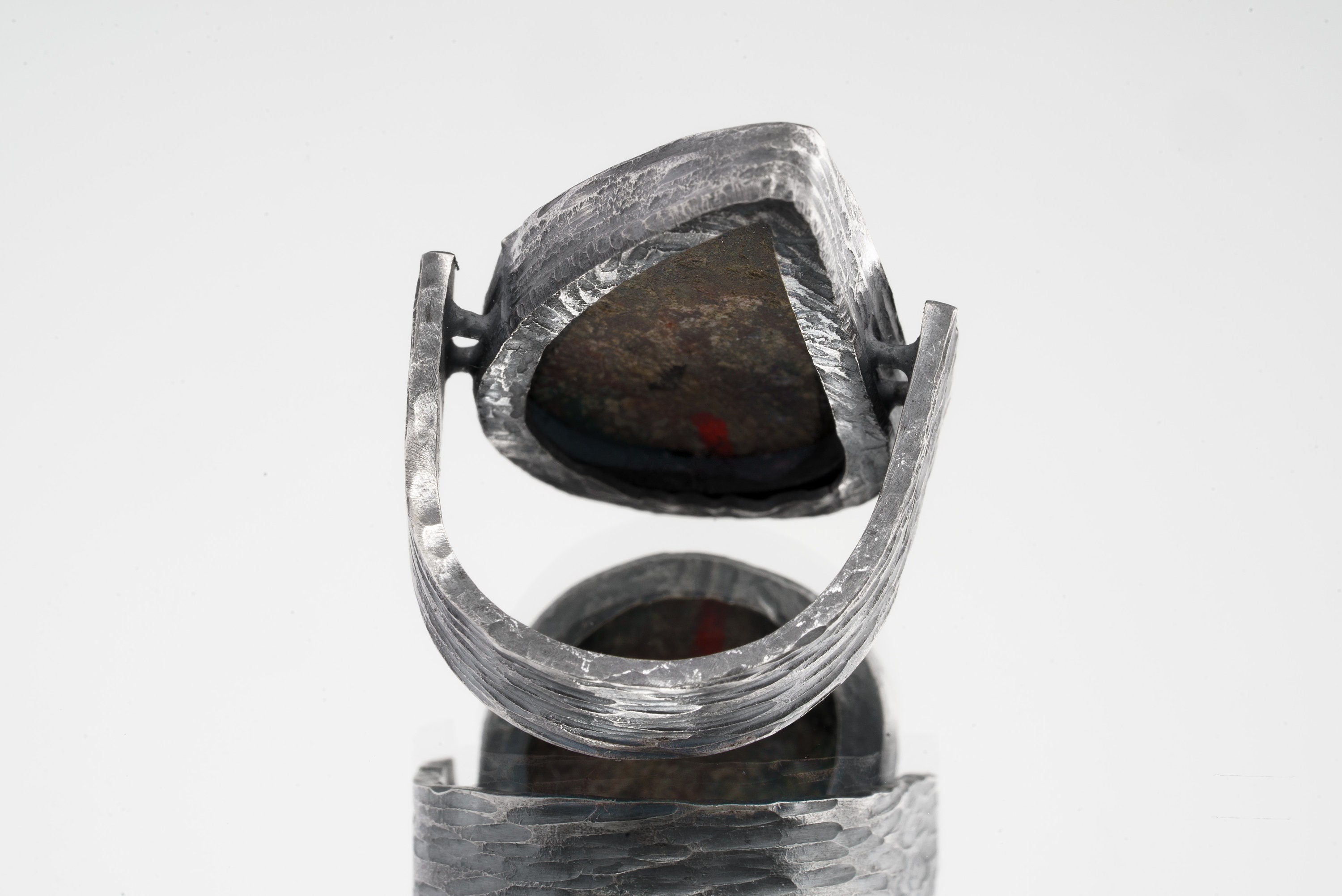 Chrysoprase Ring: Abstract Oxidized Sterling Silver, Size 8